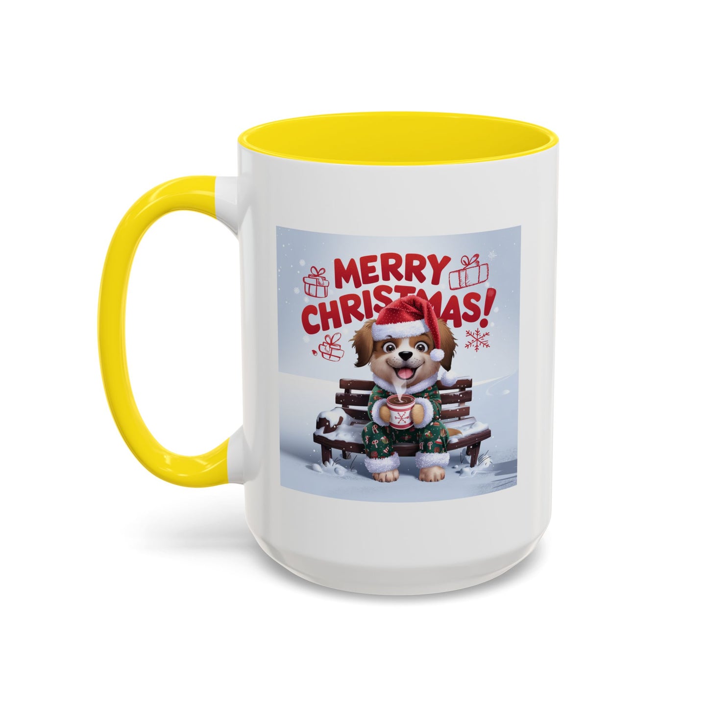 Christmas Mug - Merry Christmas Red Text Puppy Green Top 2