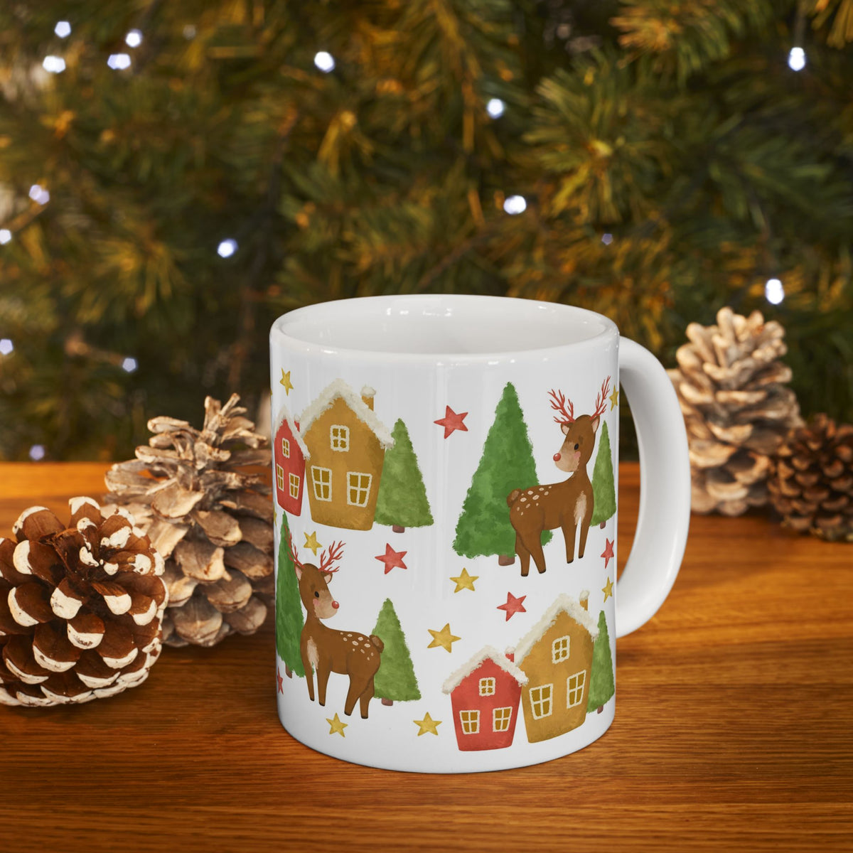 Chistmas Mug -  Reindeer Trees and House Wrap
