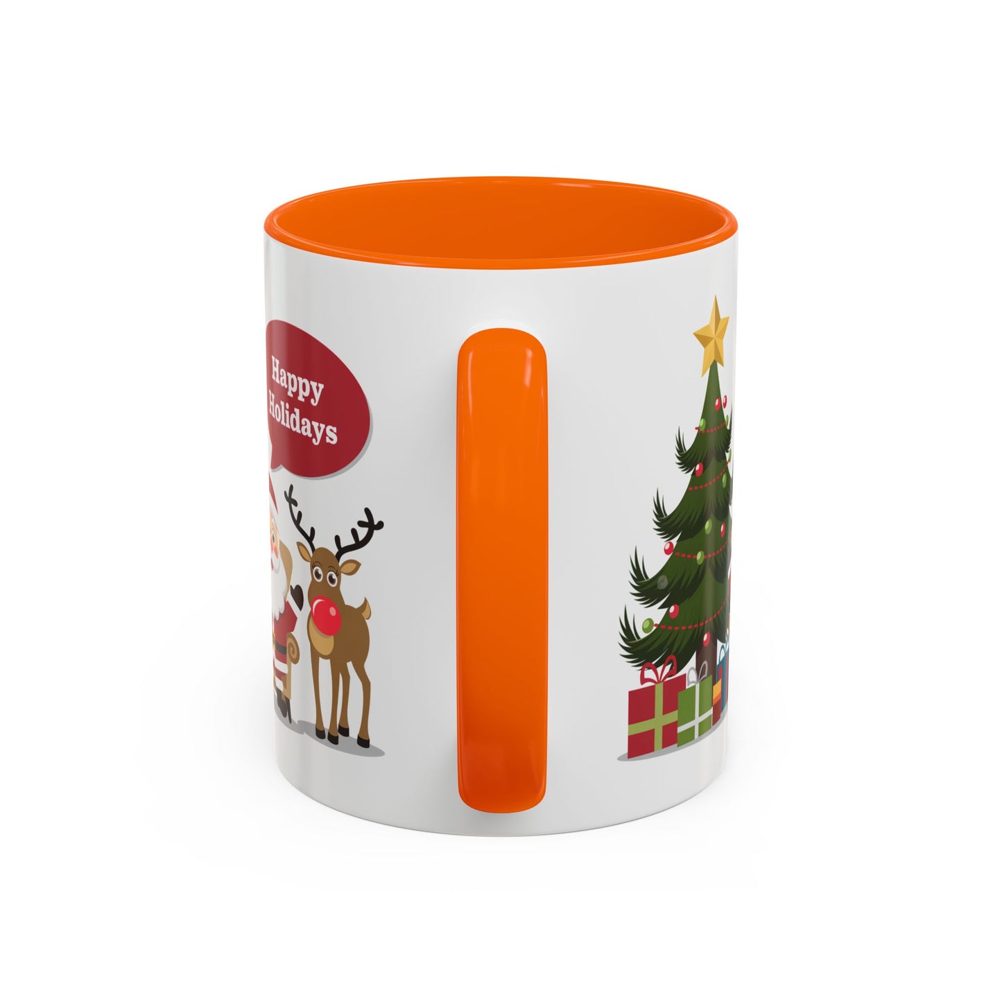 Christmas Mug - Happy Holidays Callout Santa Tree Presents Reindeer