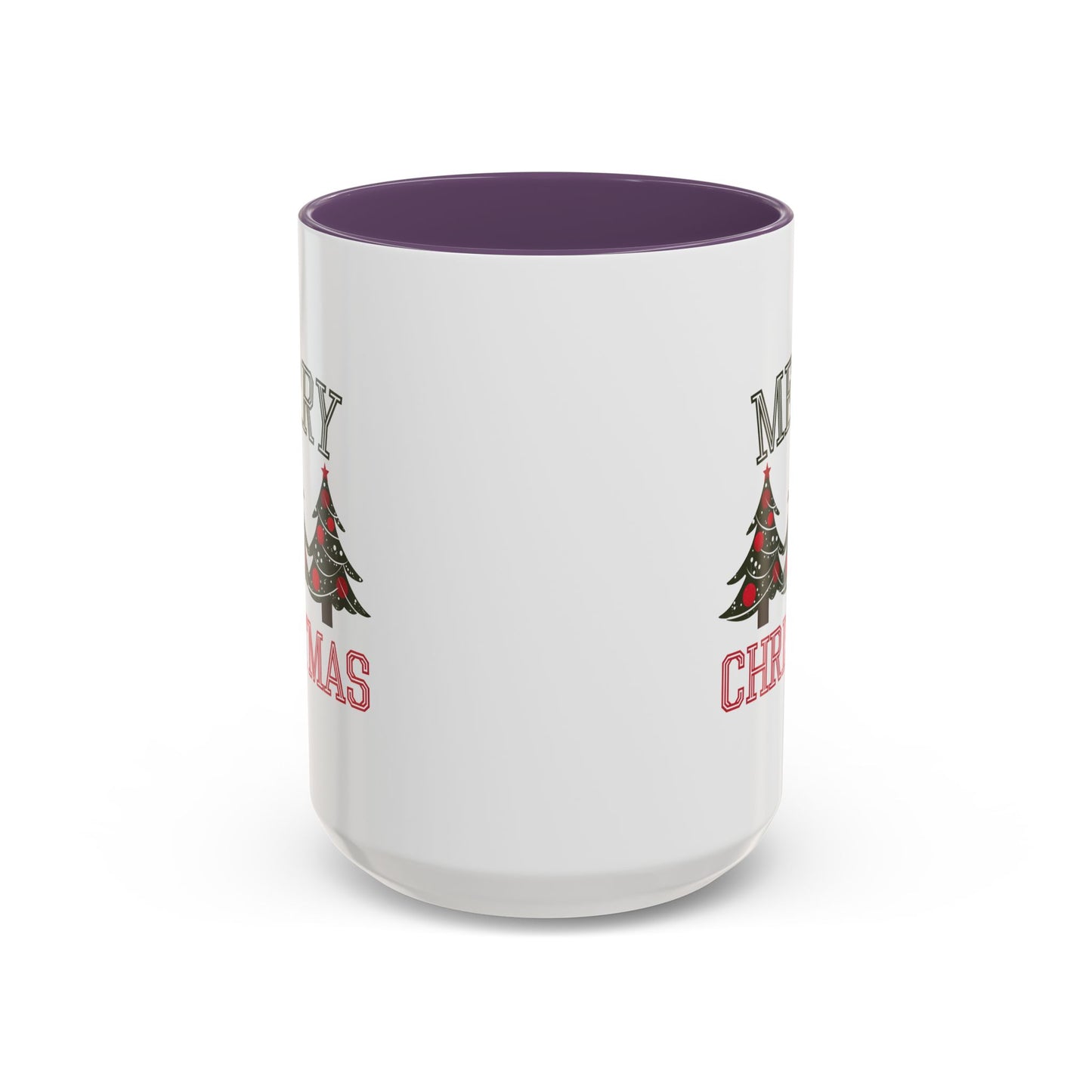 Christmas Mug - Merry Christmas Green & Red Text Decorative Trees