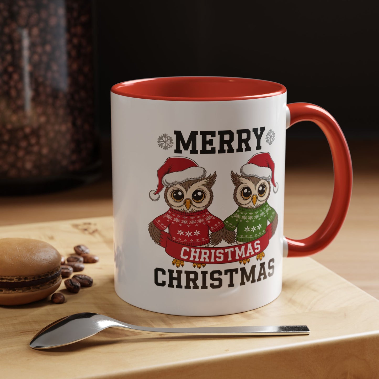 Christmas Mug - Merry Christmas Black Text Owls