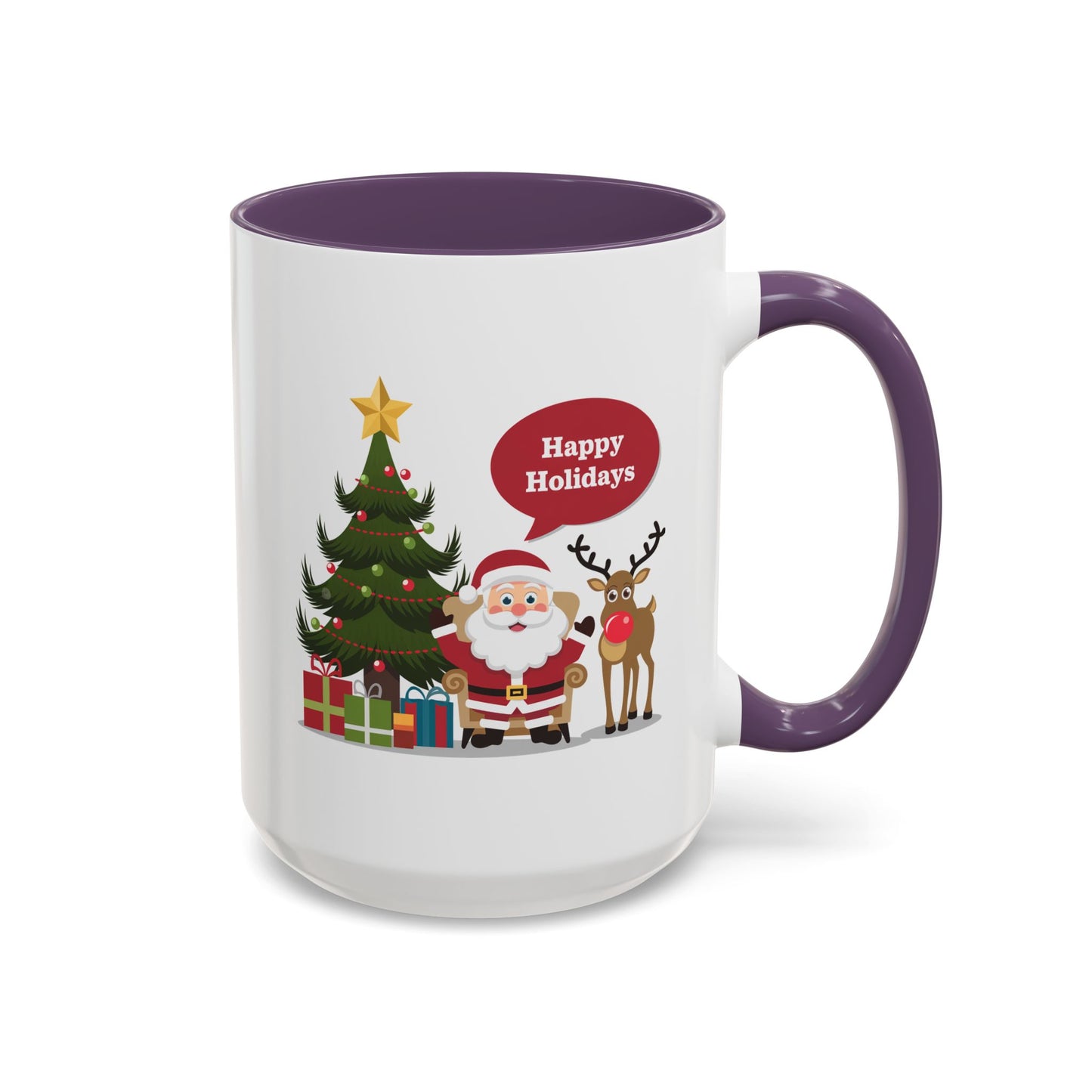 Christmas Mug - Happy Holidays Callout Santa Tree Presents Reindeer