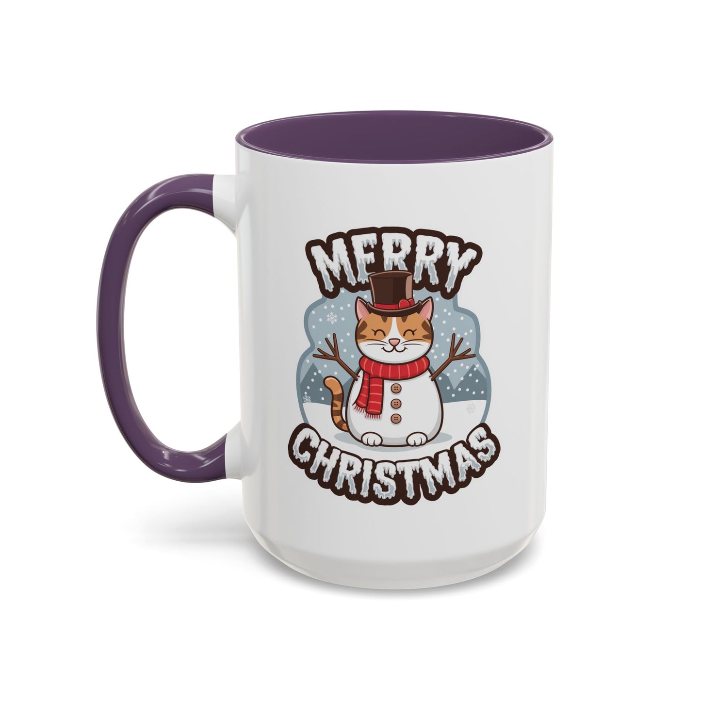 Christmas Mug - Merry Christmas Black & White Text Snowman Cat