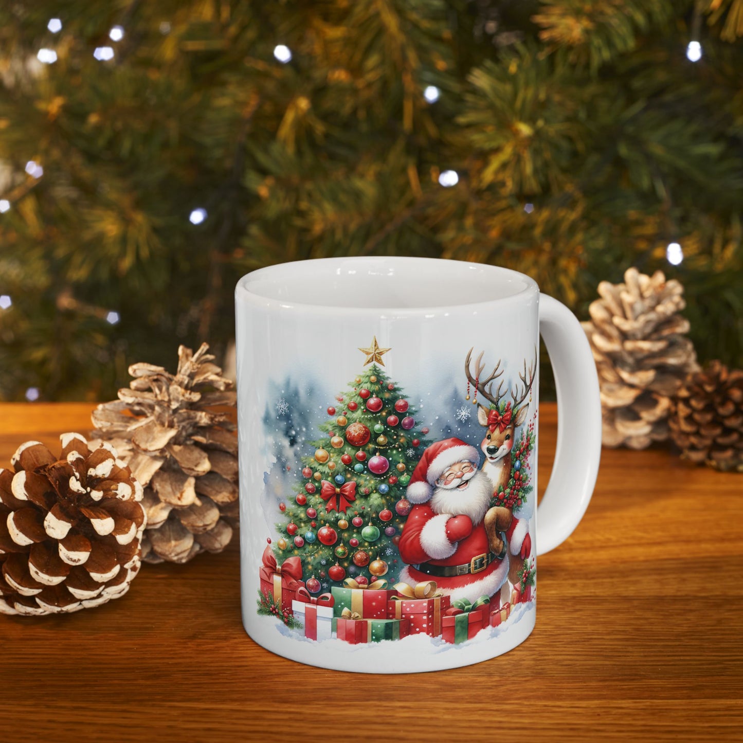 Christmas Mug - Santa Reindeer Tree Presents