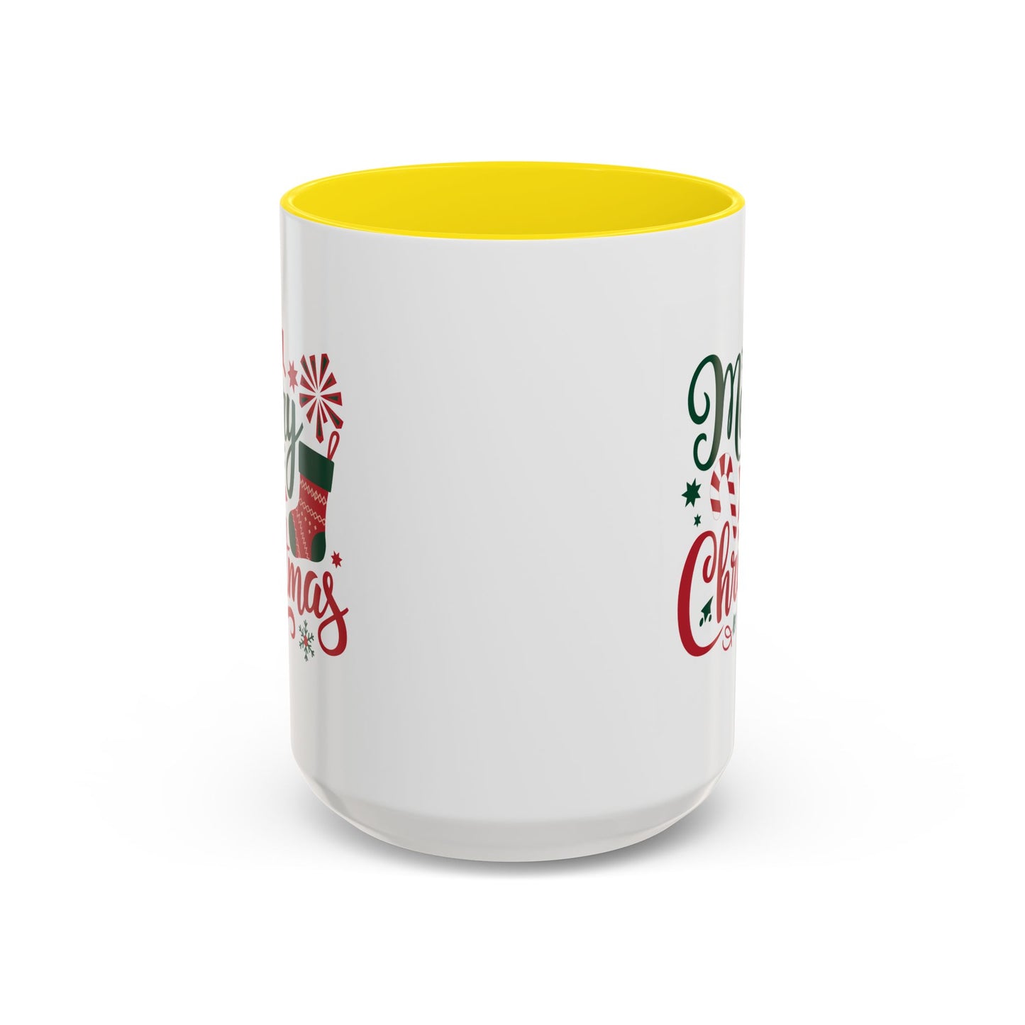 Christmas Mug - Merry Christmas Green & Red Text Star Candy Cane Stocking Snowflake