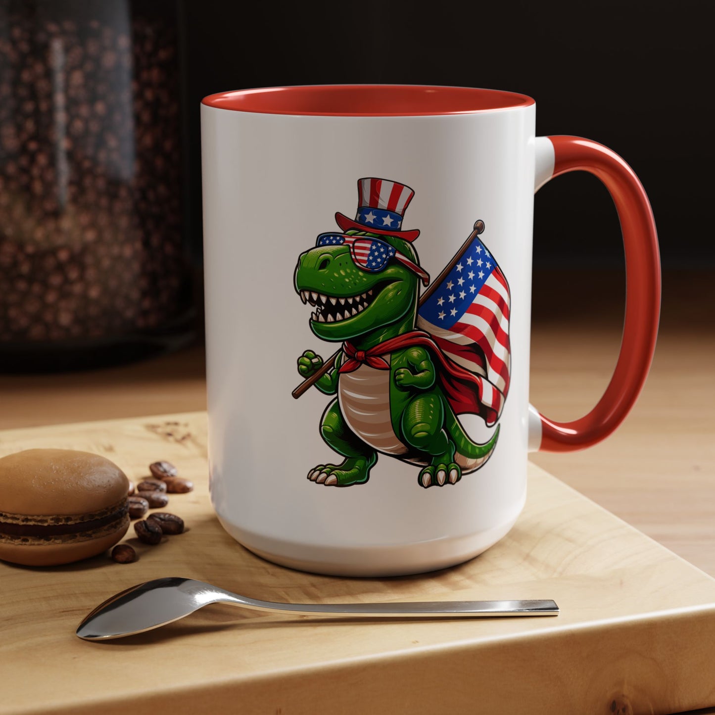 4th of July Mug - T Rex Dinosaur USA Flag