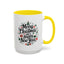 Christmas Mug - Merry Christmas and a Happy New Year Black Text Tree Ornaments Presents