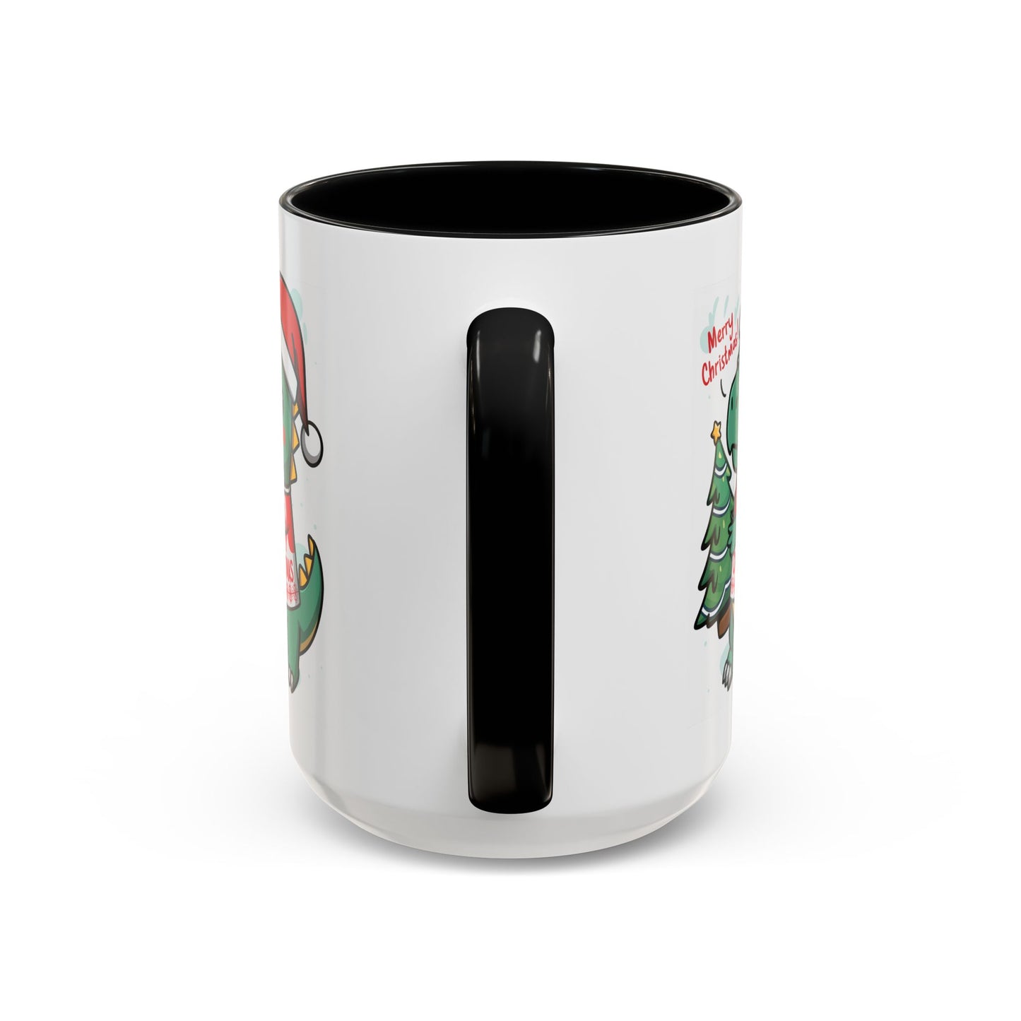 Christmas Mug - Merry Christmas Red Text Dinosaur Tree