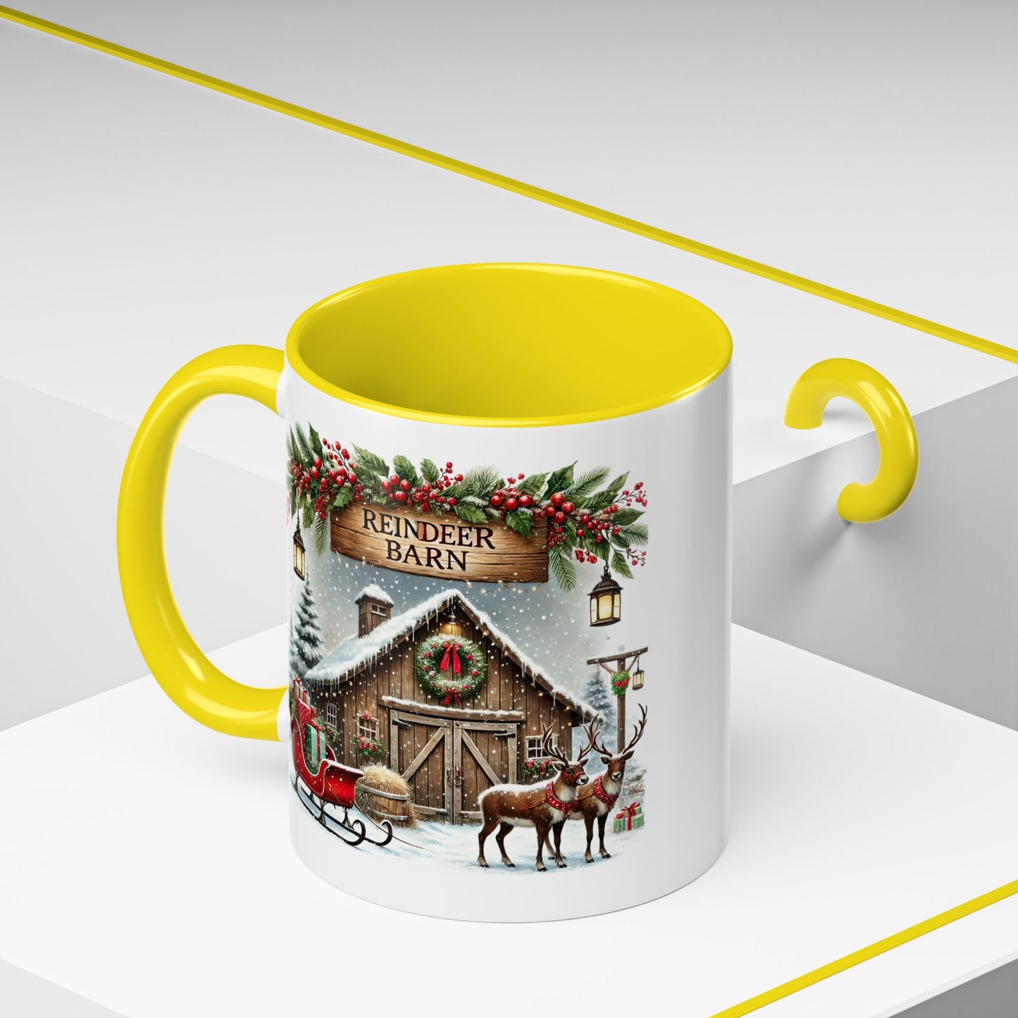 Christmas Mug - Reindeer Barn Sleigh Reindeer