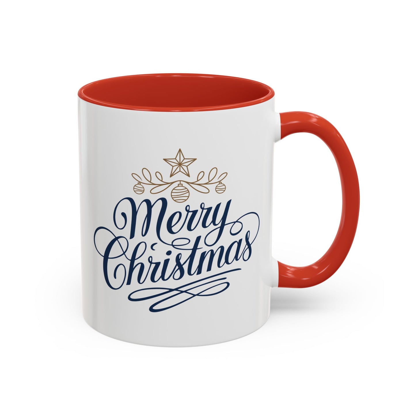 Christmas Mug - Merry Christmas Blue Text Gold Ornaments