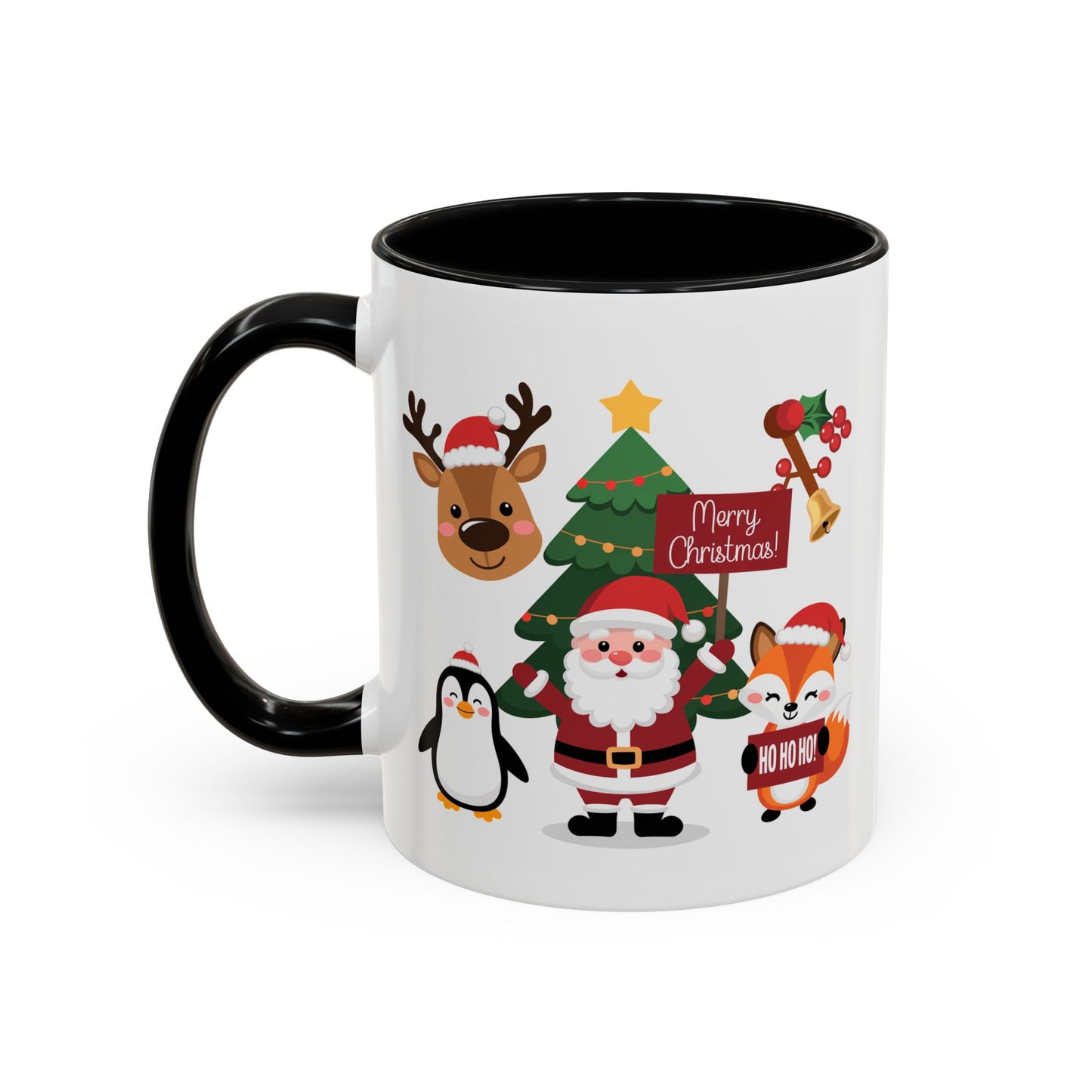 Christmas - Merry Christmas White Text Santa Reindeer Penguin Fox