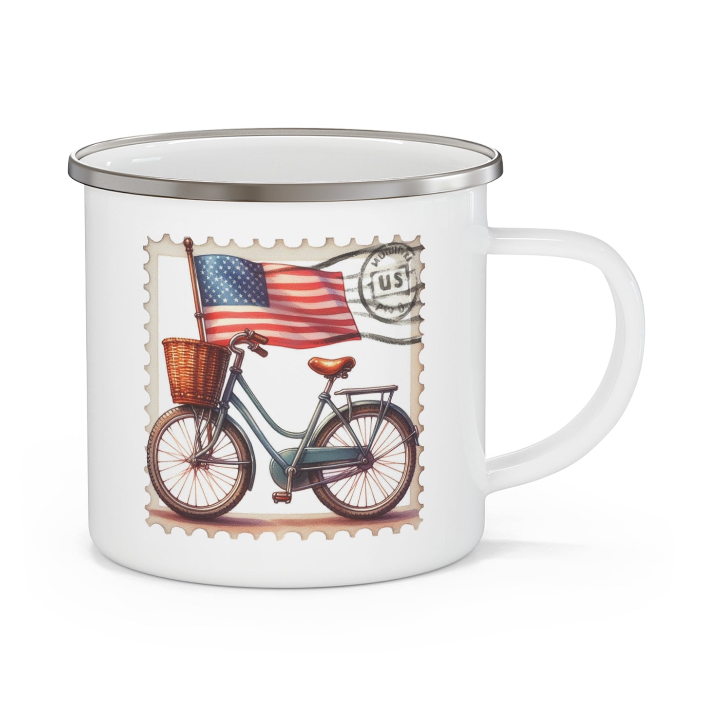 4th of July Mug - American Flag Bicycle Stamp