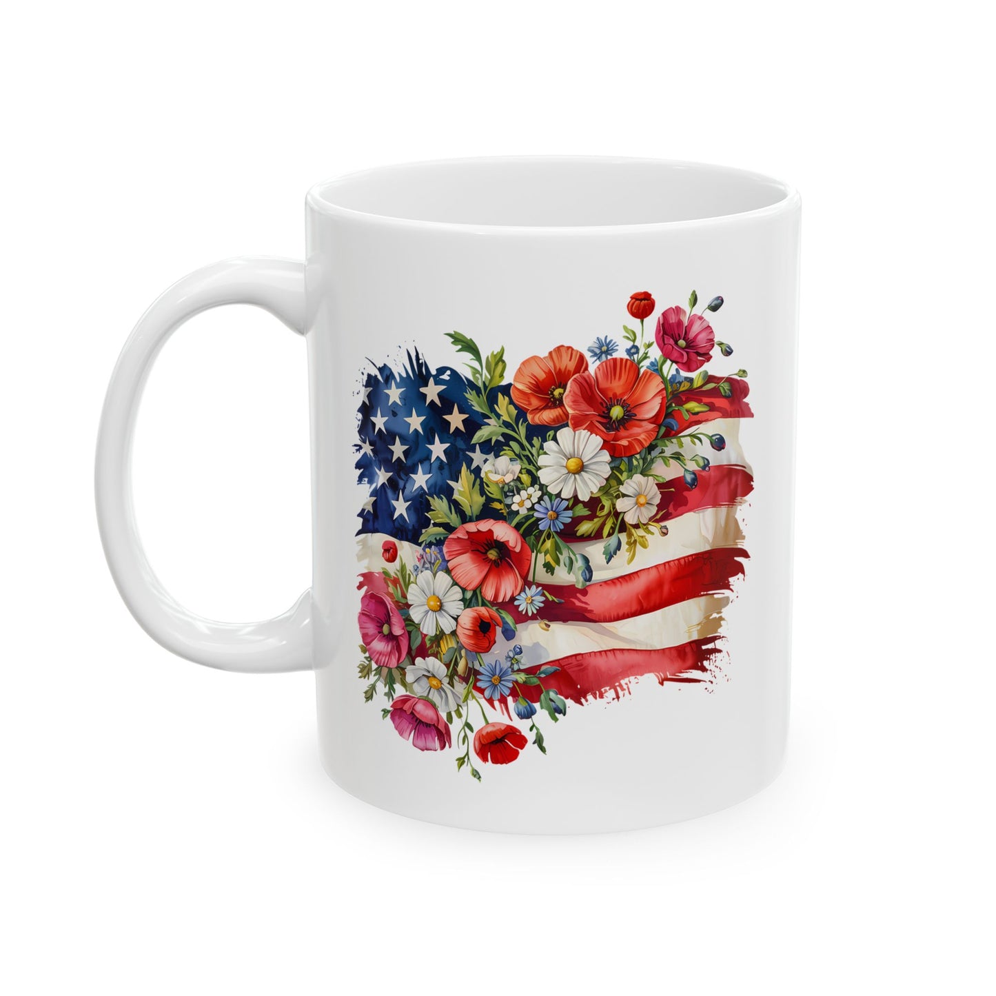 4th of July Mug - Floral American Flag
