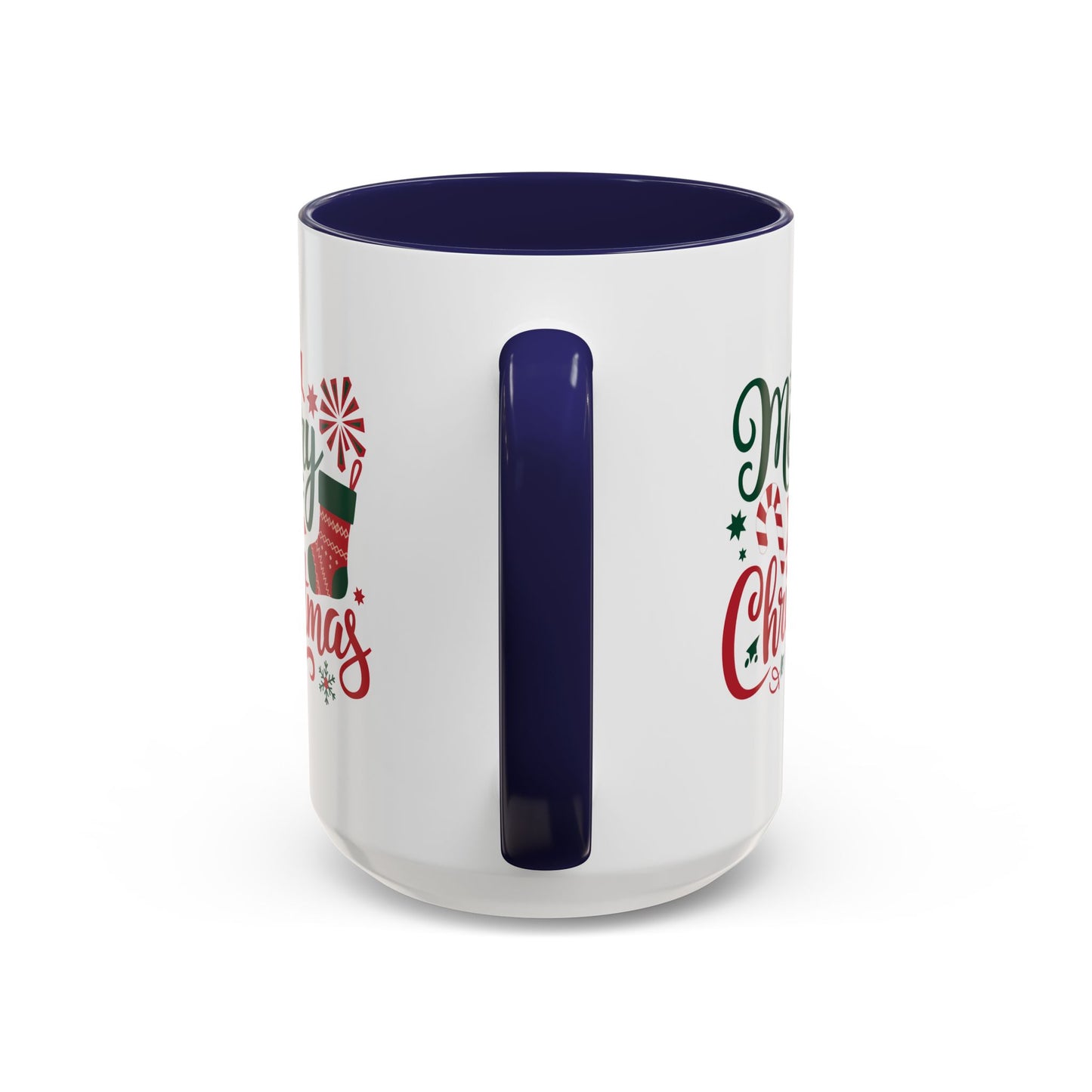 Christmas Mug - Merry Christmas Green & Red Text Star Candy Cane Stocking Snowflake