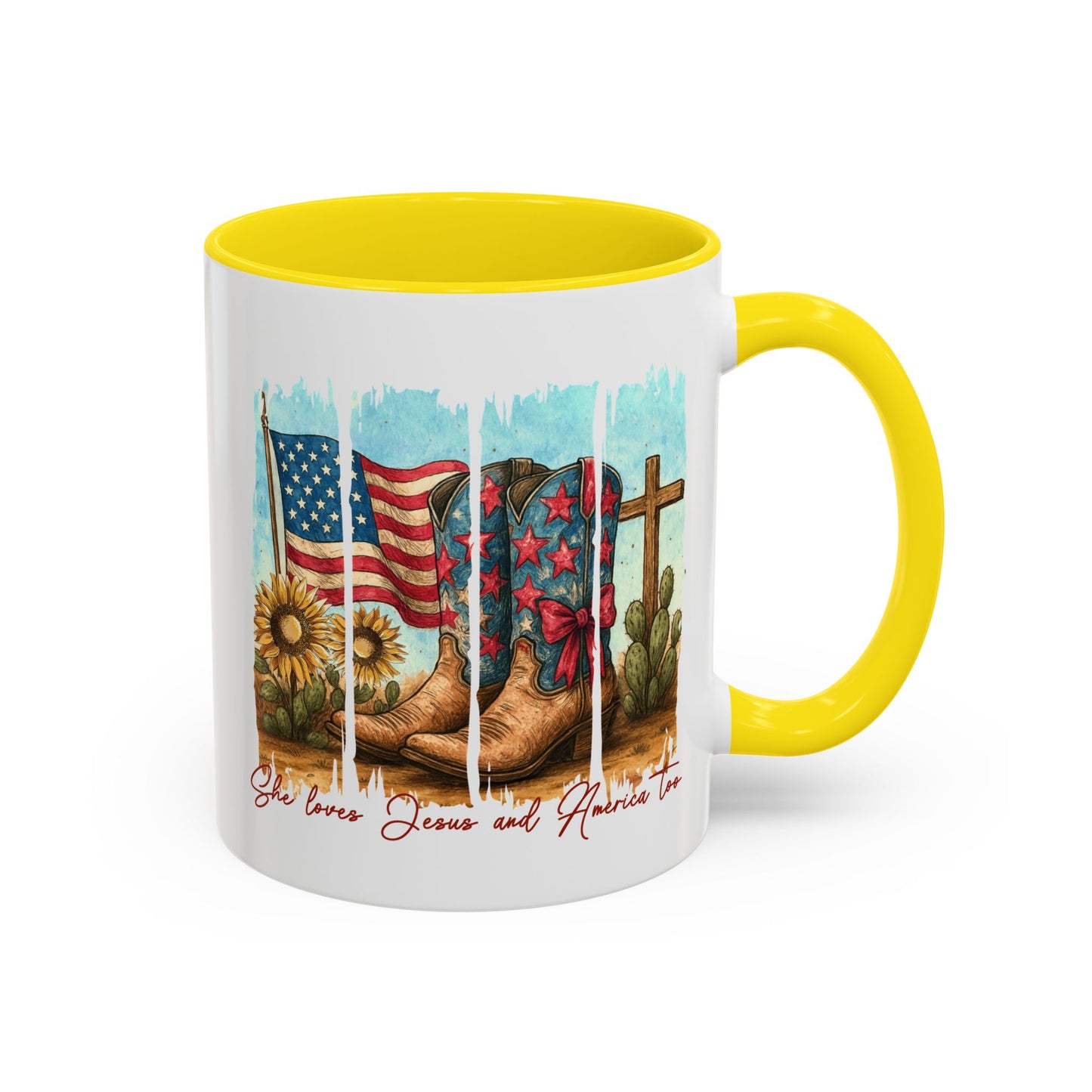4th of July Mug - She Loves Jesus & America Too Boots