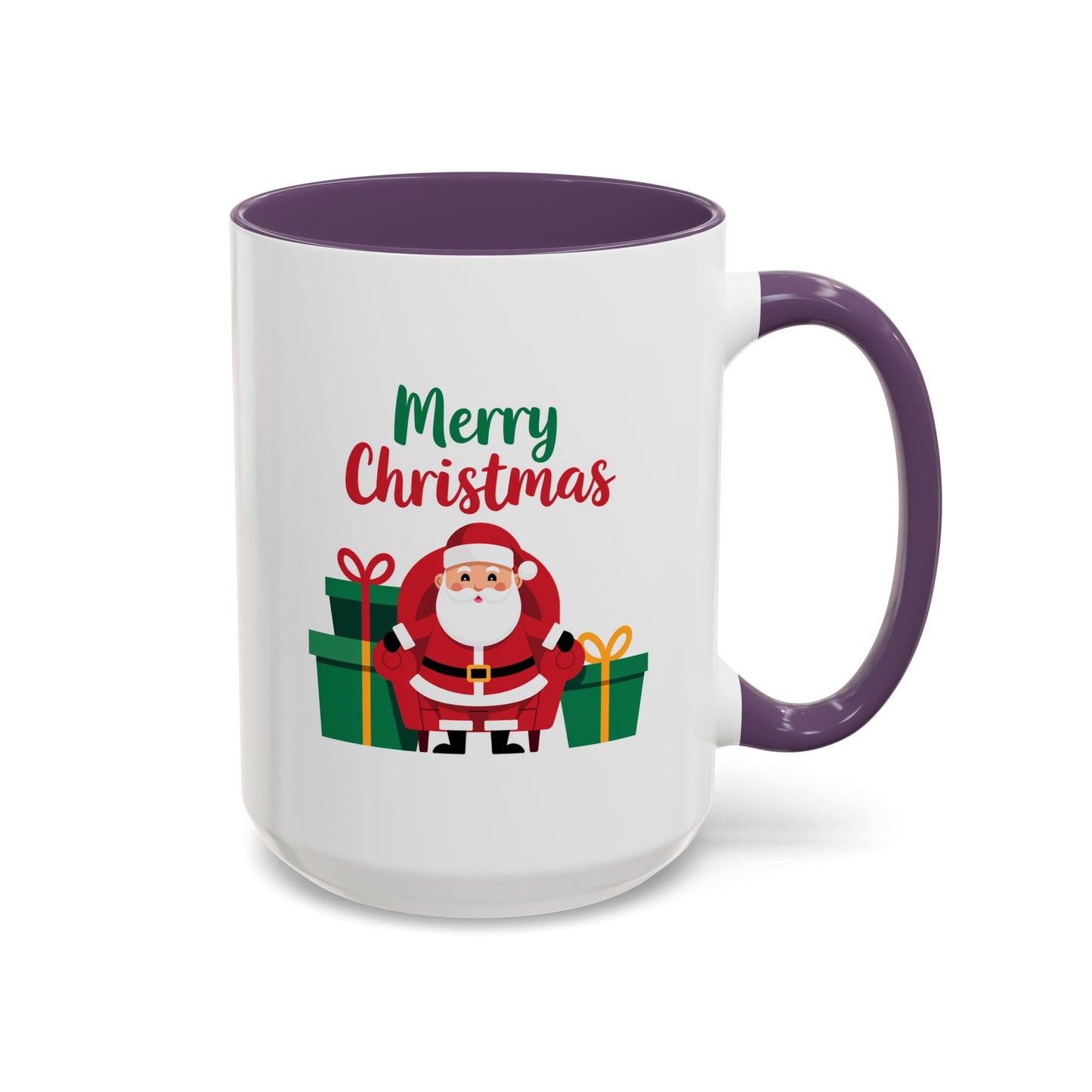 Christmas Mug - Merry Christmas Green & Red Text Santa Presents