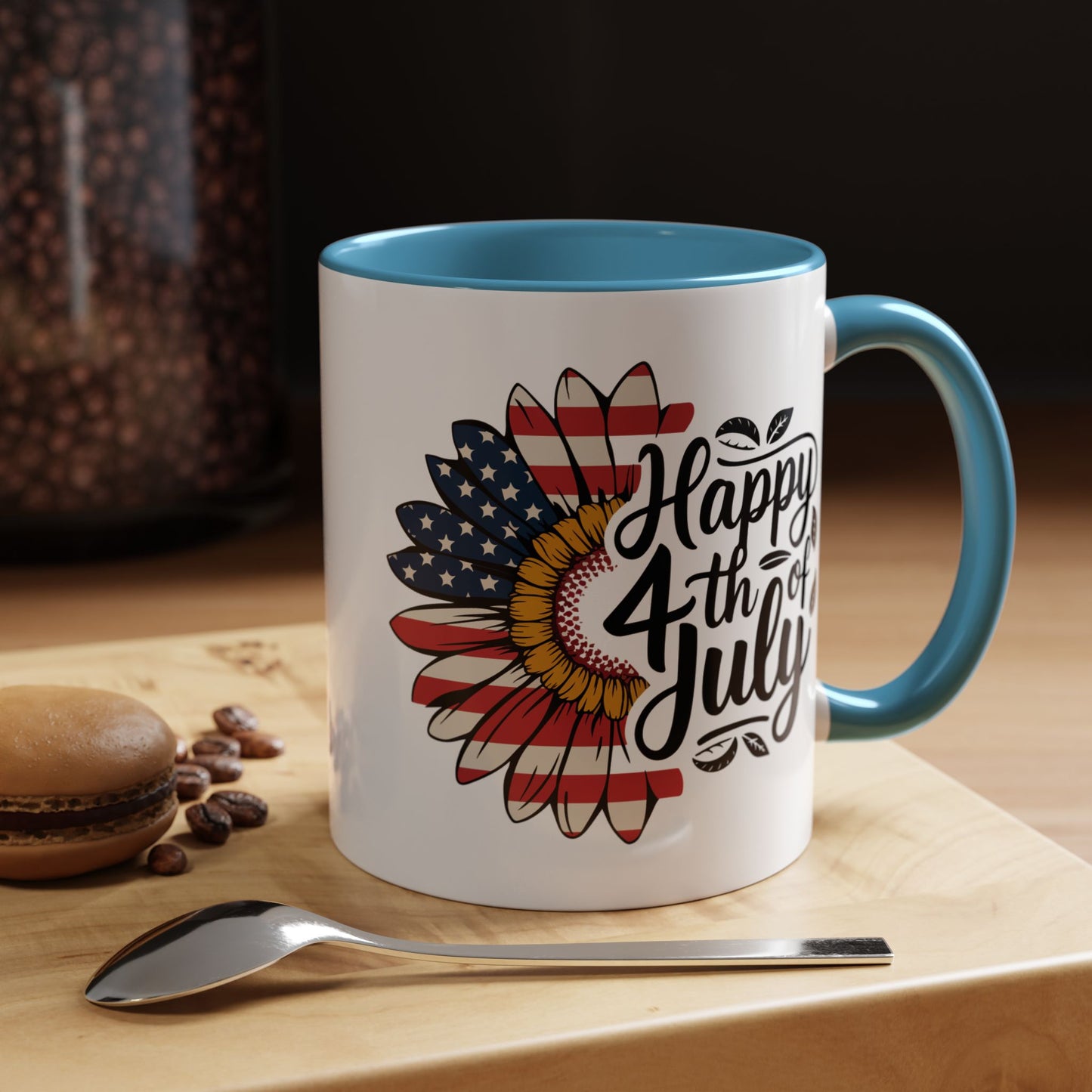 4th of July Mug - Happy 4th of July Sunflower USA Flag