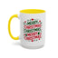 Christmas Mug - Merry Christmas Green & Red Text Trees Hearts Snowflakes Stars
