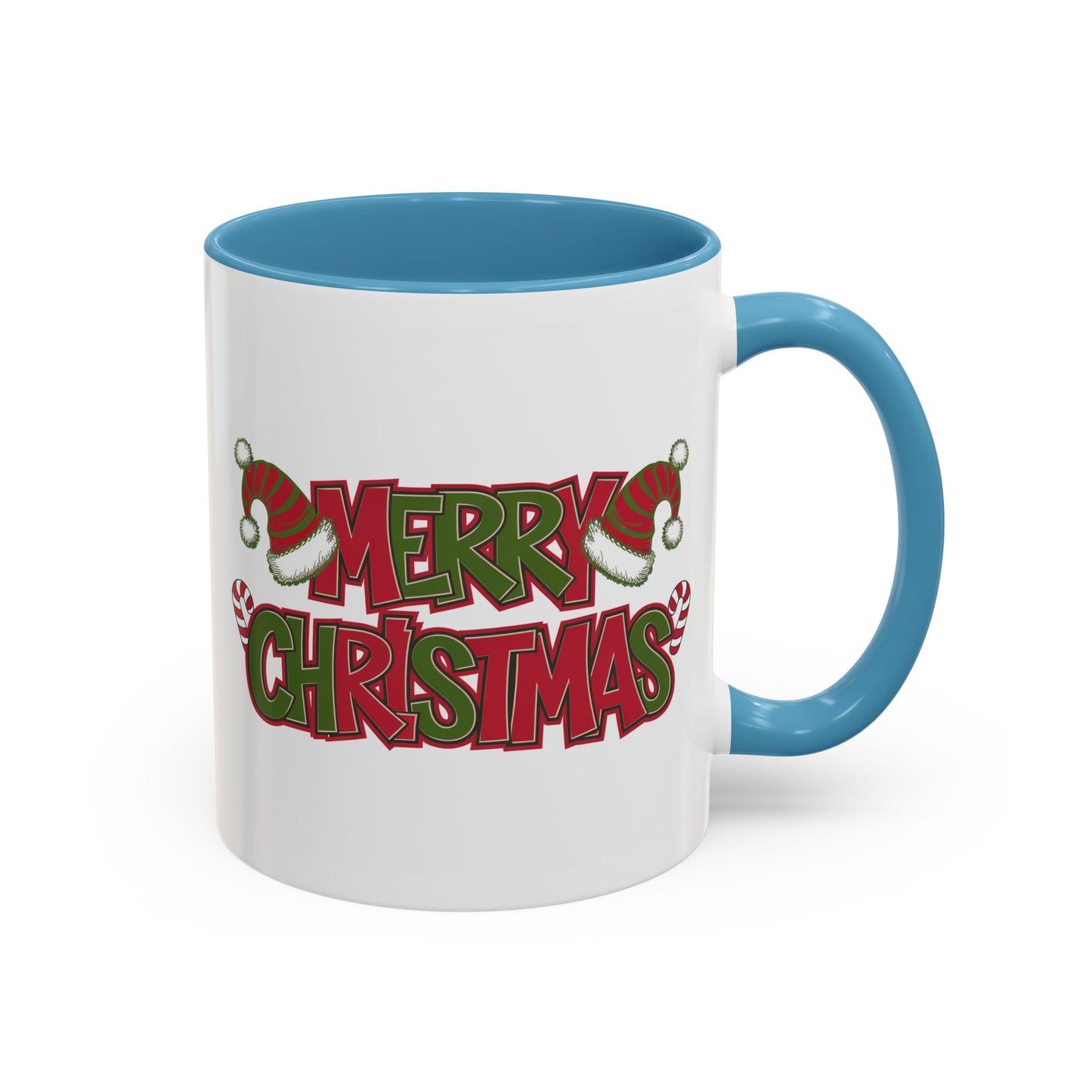 Christmas Mug - Merry Christmas Red & Green Text Hats Candy Canes