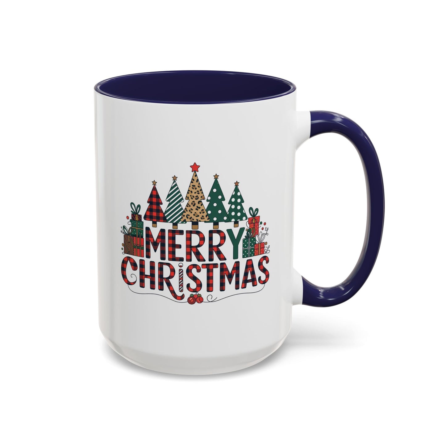 Christmas Mug - Merry Christmas Tartan Text Trees Presents