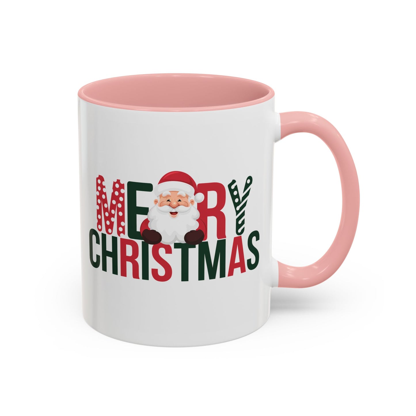Christmas Mug - Merry Christmas Green & Red Text Santa