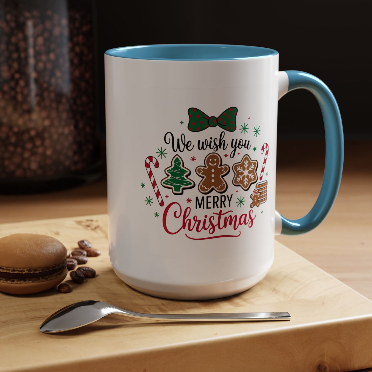 Christmas Mug - We Wish You a Merry Christmas Black & Red Text Cookies & Candy