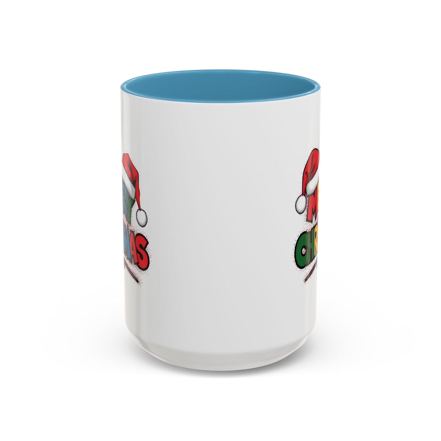 Christmas Mug - Merry Christmas Red Yellow & Blue Text Red Hats