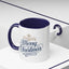 Christmas Mug - Merry Christmas Blue Text Gold Ornaments