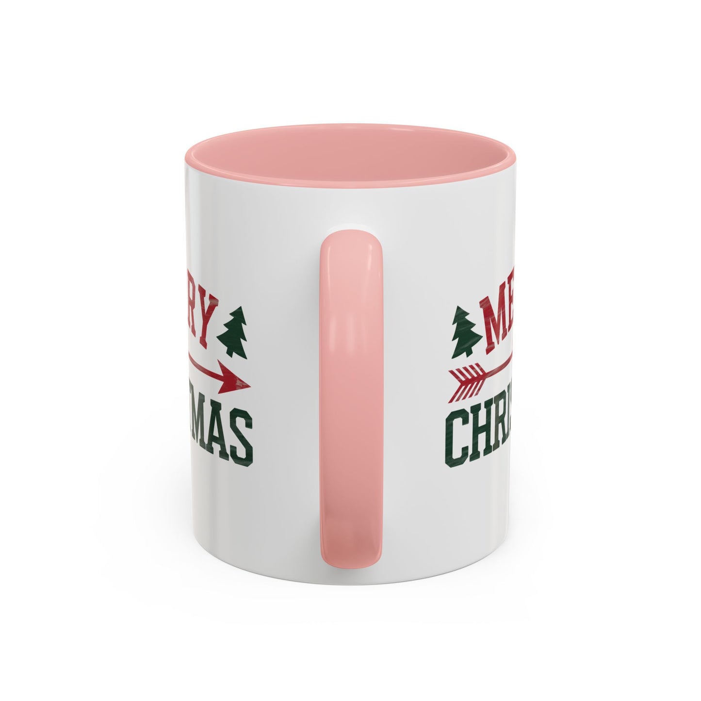 Christmas Mug - Merry Christmas Red & Green Text Heart Arrow Trees