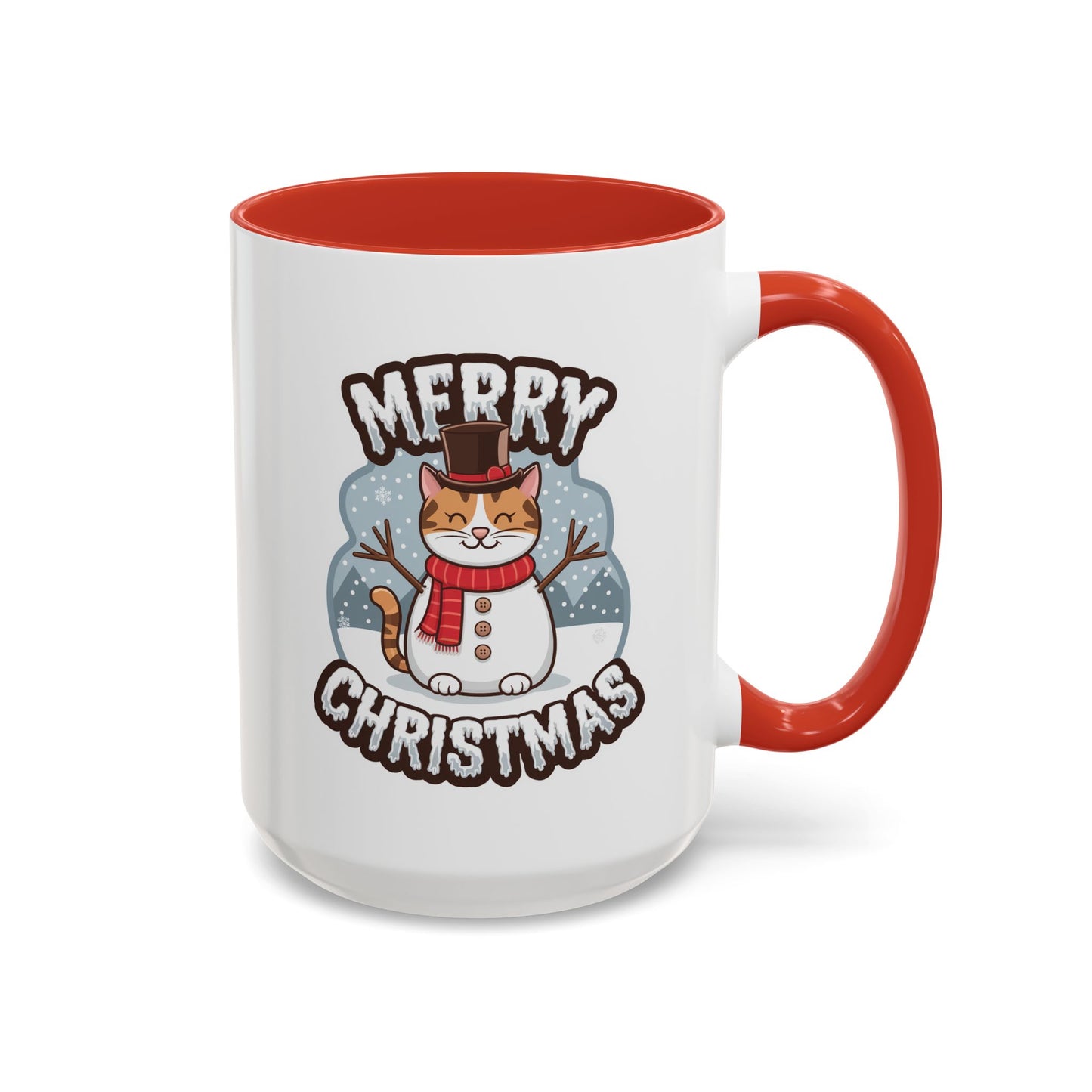 Christmas Mug - Merry Christmas Black & White Text Snowman Cat