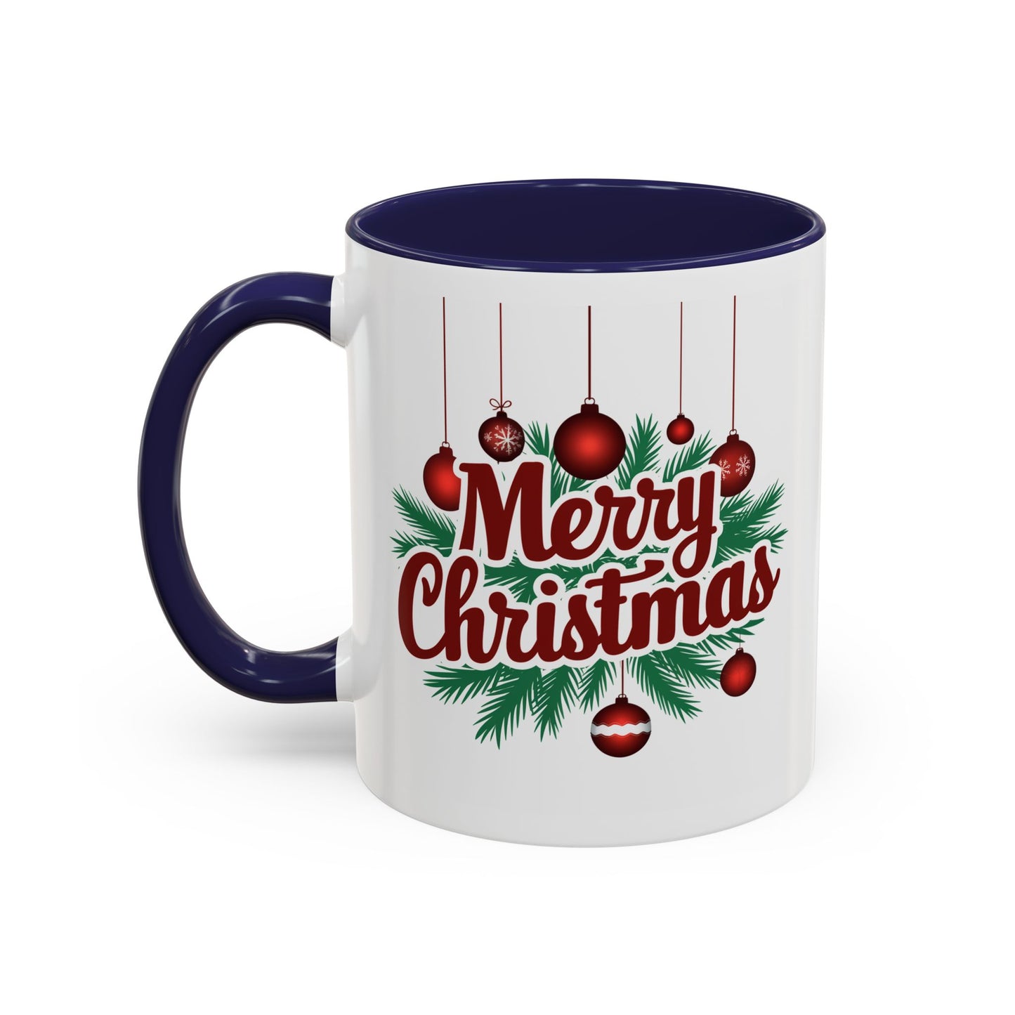 Christmas Mug - Merry Christmas Maroon Text Ornaments