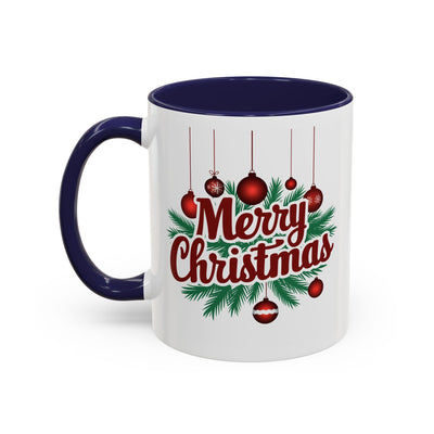 Christmas Mug - Merry Christmas Maroon Text Ornaments
