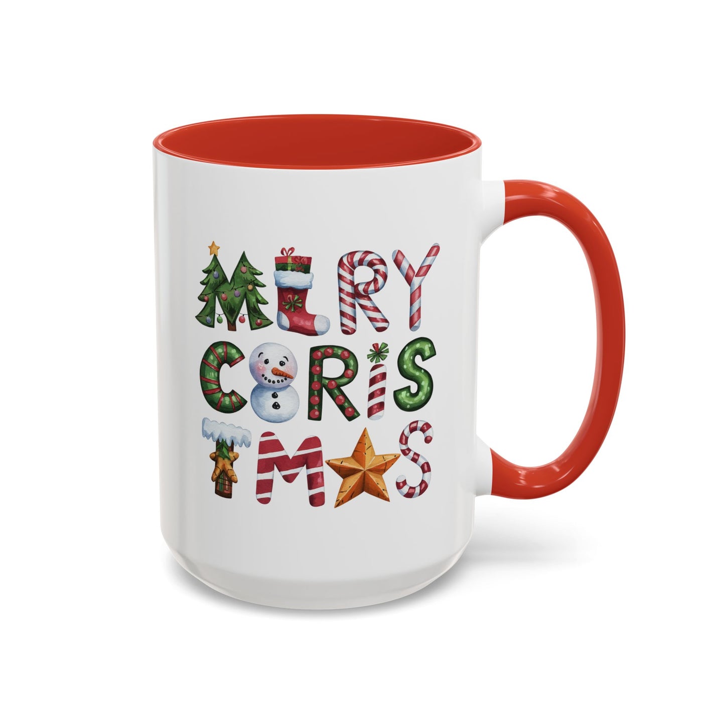Christmas Mug - Merry Christmas Green Red & Gold Patterned Text