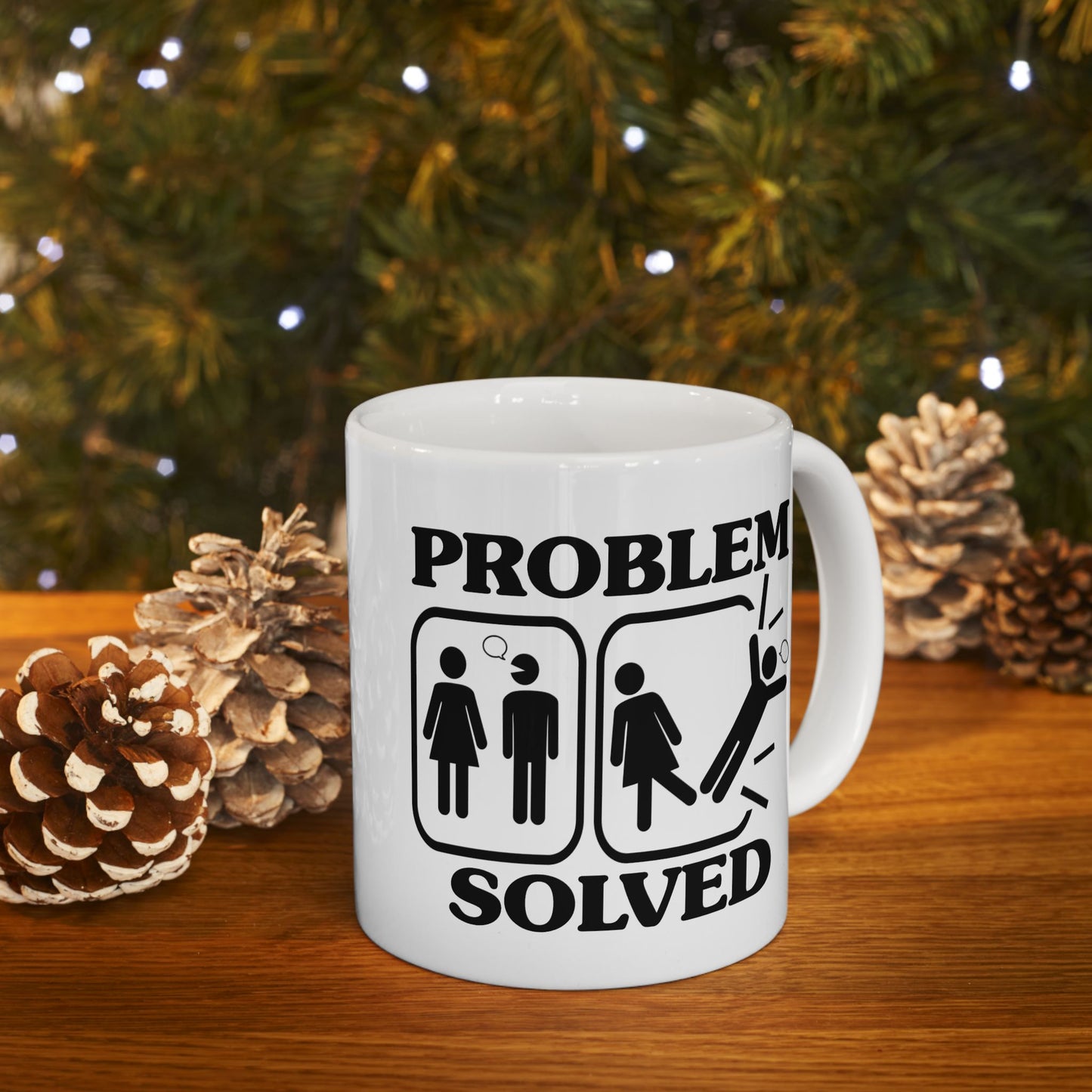 Humor Mug - Problem Solved - Girl Kicks Boy