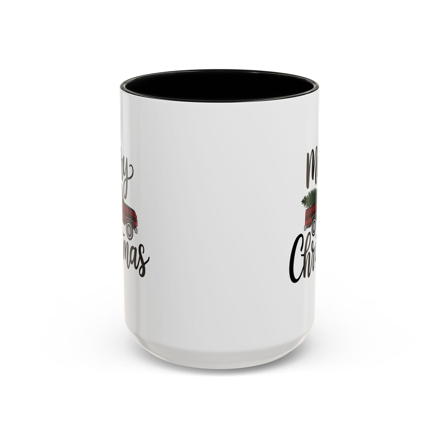Christmas Mug - Merry Christmas Black Text Tartan Truck