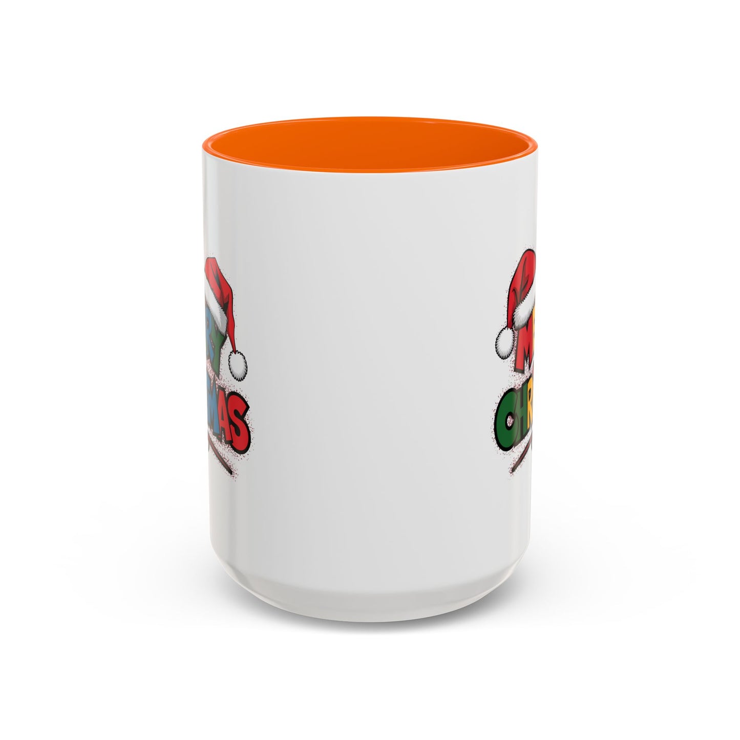 Christmas Mug - Merry Christmas Red Yellow & Blue Text Red Hats