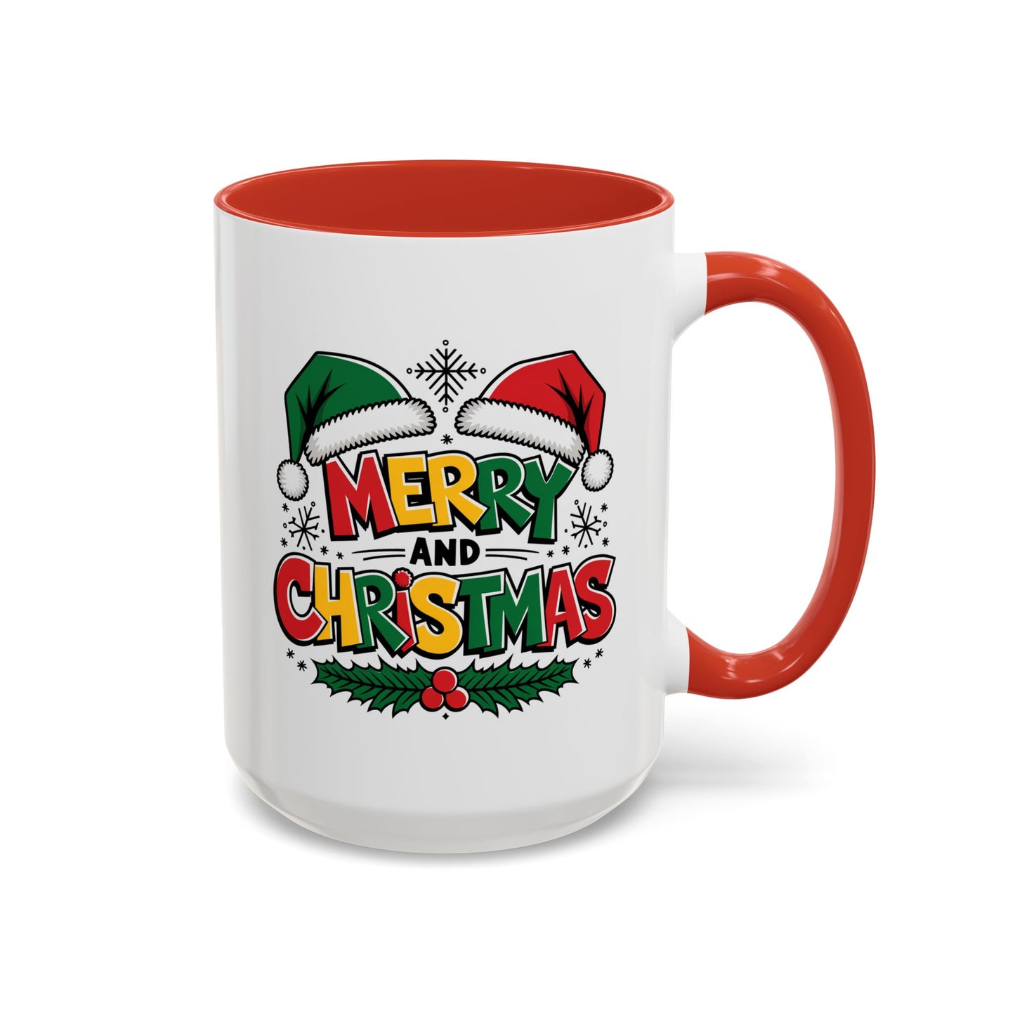 Christmas Mug - Merry Christmas Red Yellow & Green Text Green & Red Hat