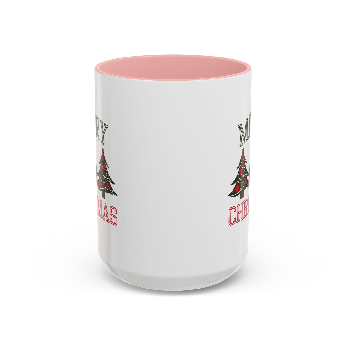 Christmas Mug - Merry Christmas Green & Red Text Decorative Trees