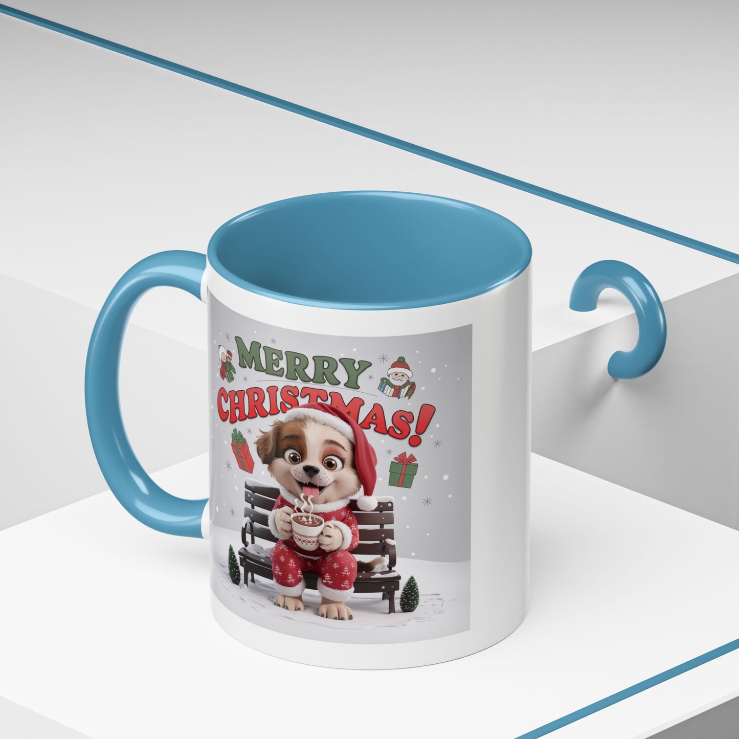 Christmas Mug - Merry Christmas Red Text Puppy Red Top