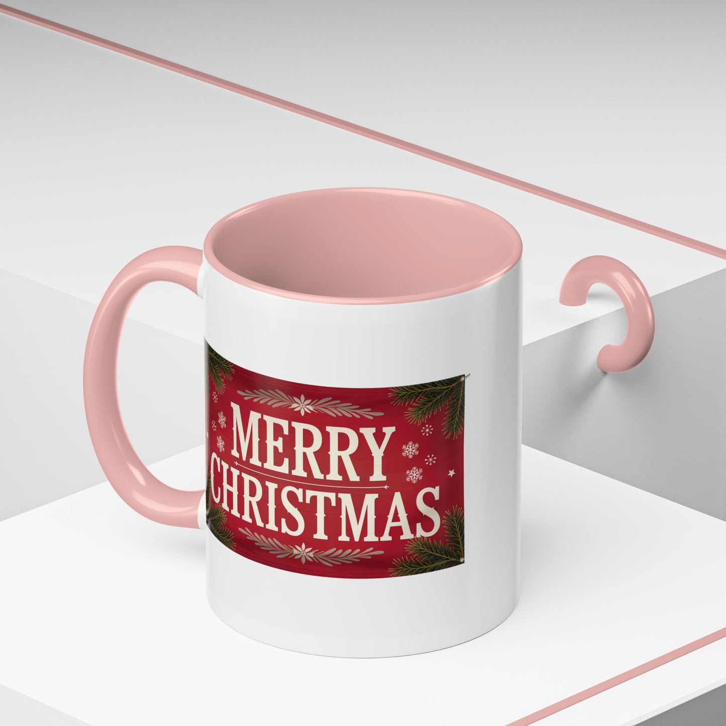 Christmas Mug - Merry Christmas Cream Text Maroon Background