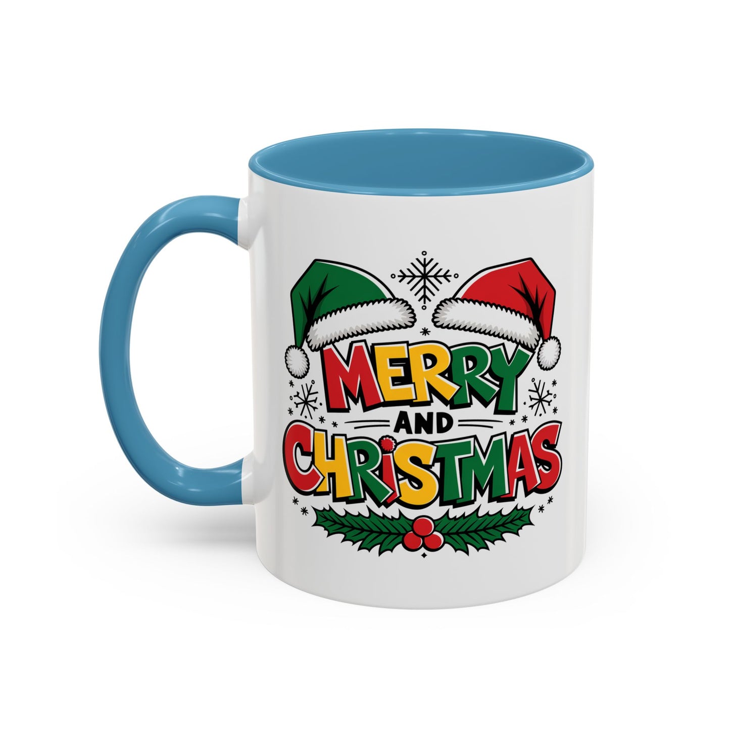 Christmas Mug - Merry Christmas Red Yellow & Green Text Green & Red Hat