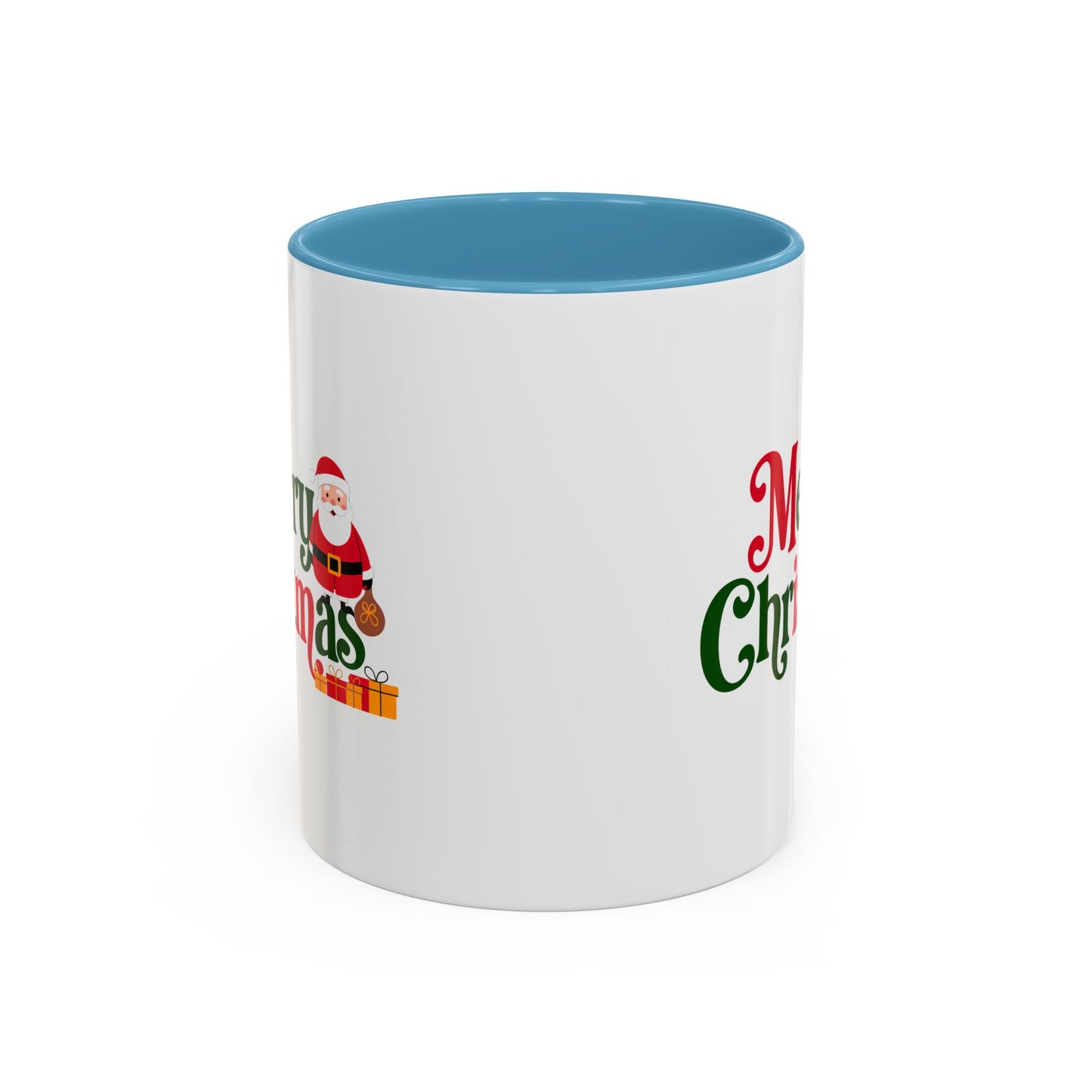 Christmas Mug - Merry Christmas Green & Red Text Santa Presents
