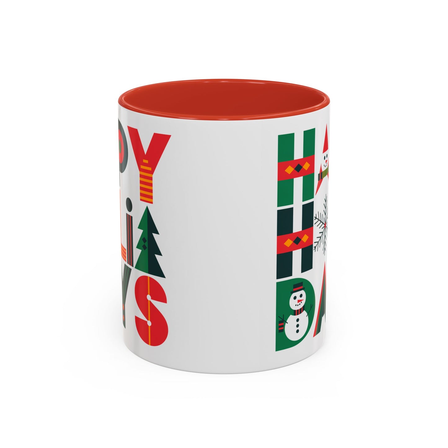 Christmas Mug - Happy Holidays Green Red & Blue Decorative Text