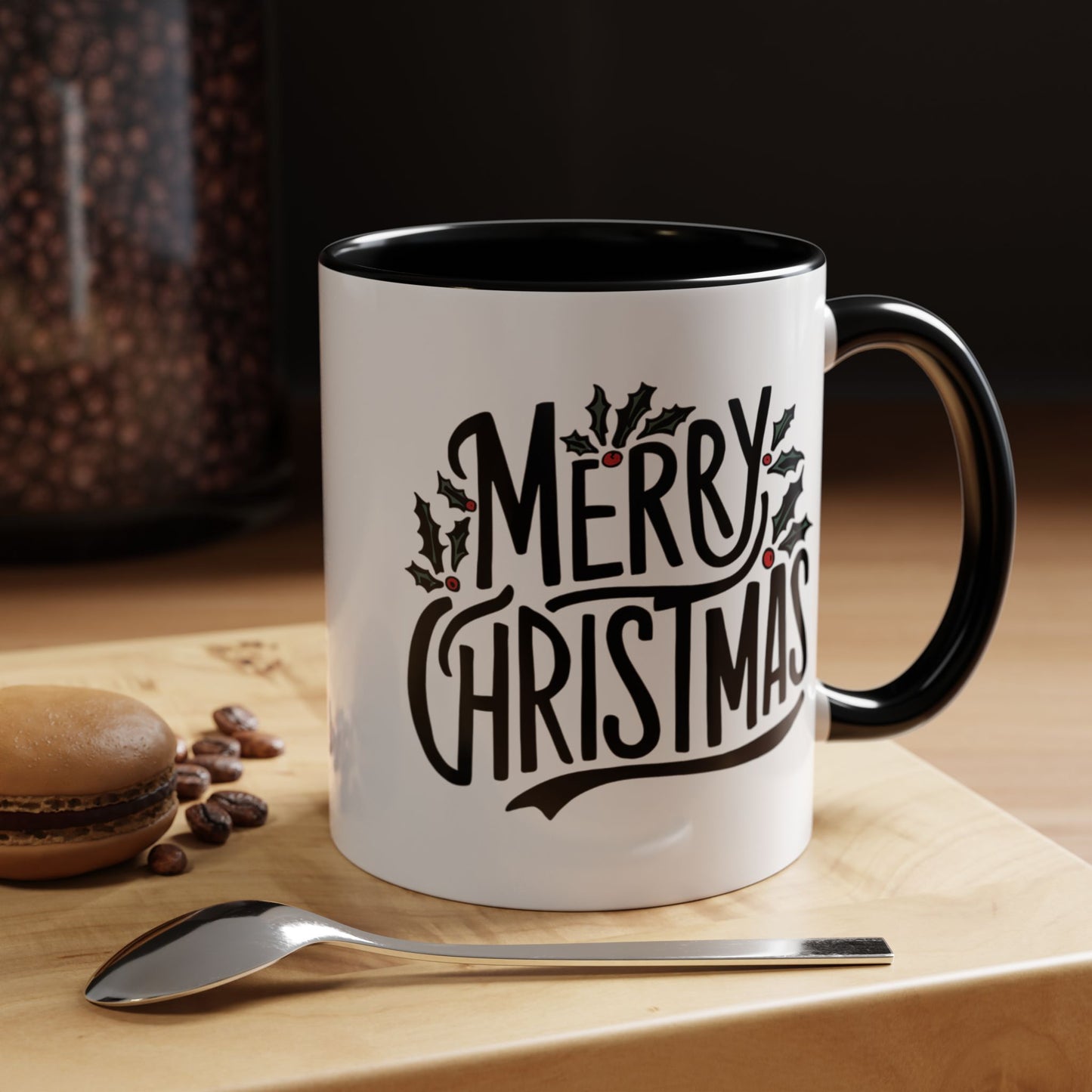 Christmas Mug - Merry Christmas Black Text Mistletoe