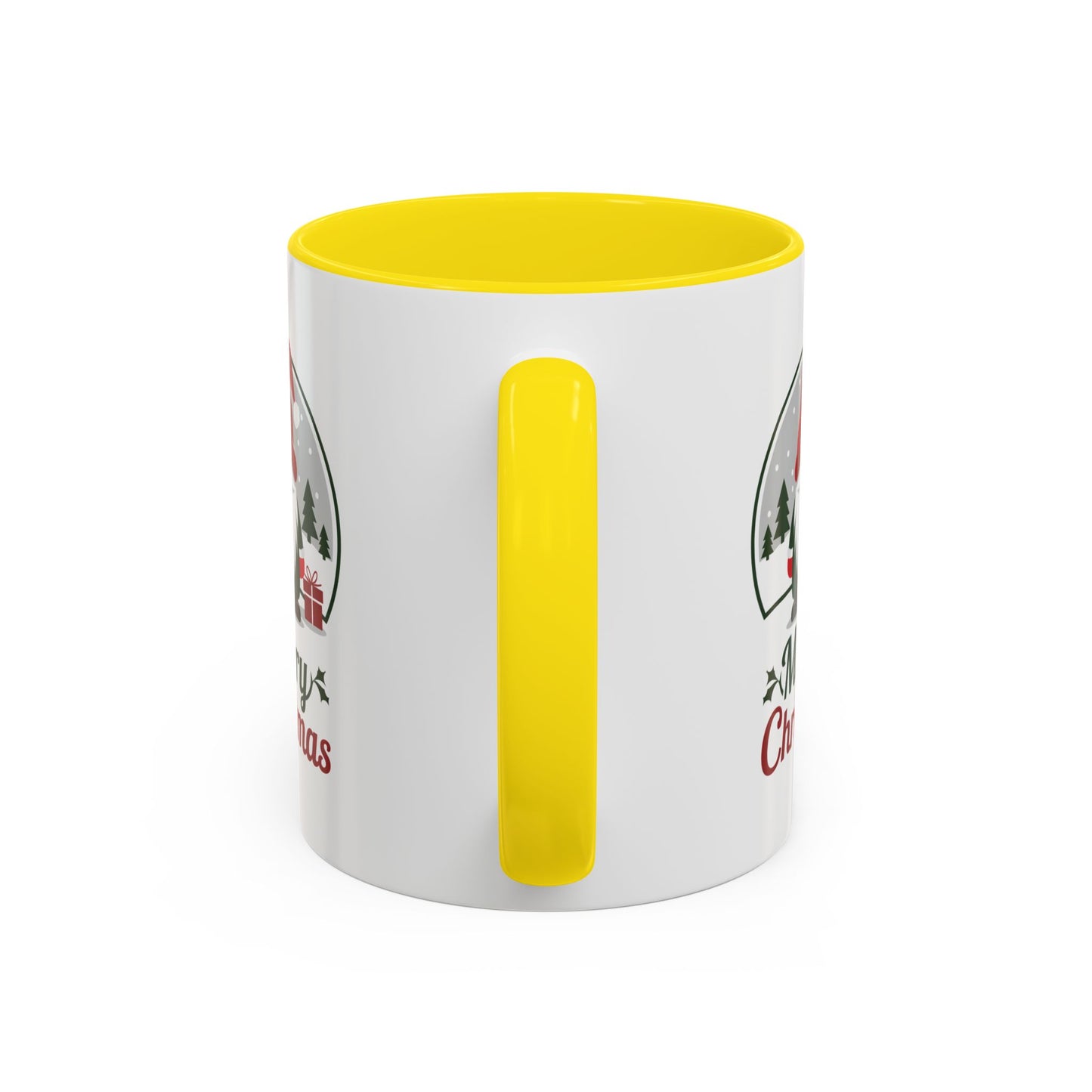 Christmas Mug - Merry Christmas Green & Red Text Gnome Present Trees