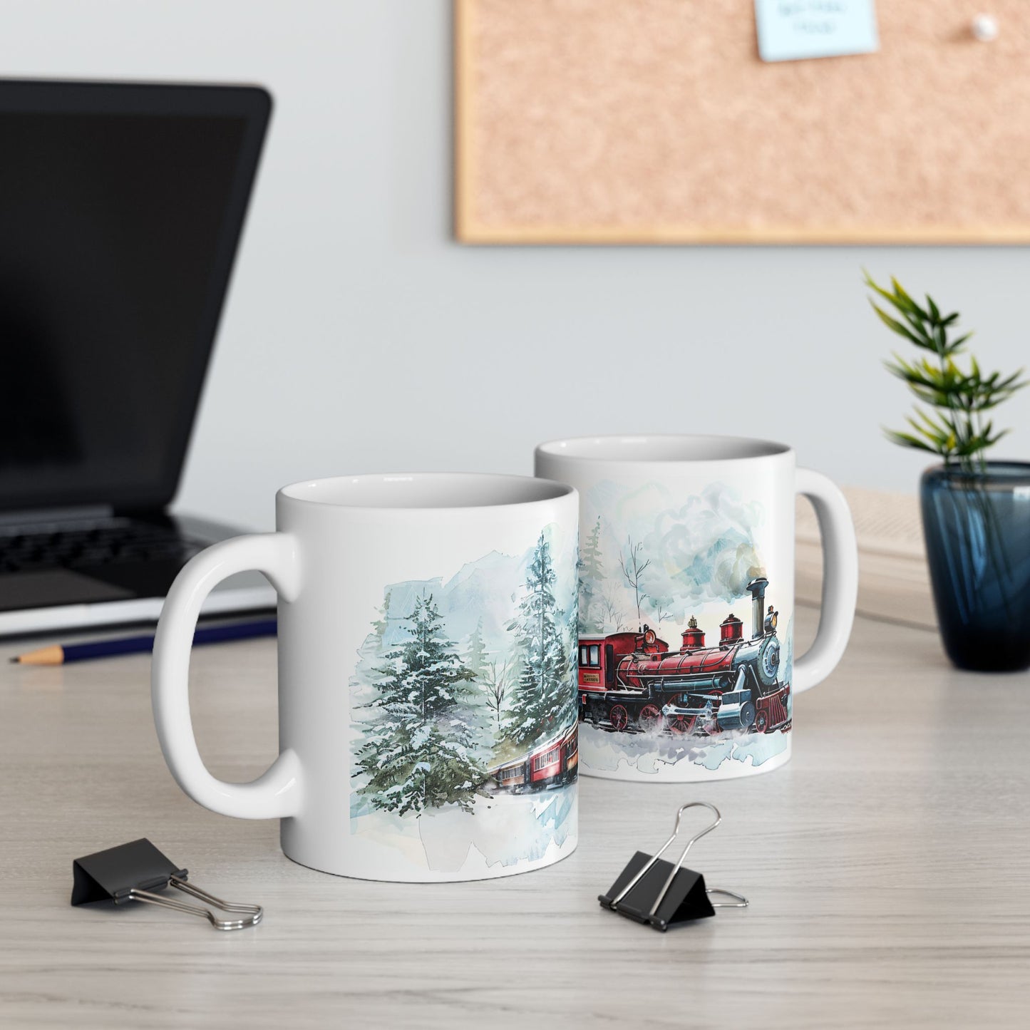Christmas Mug - Snowy Landscape Train Wrap 1