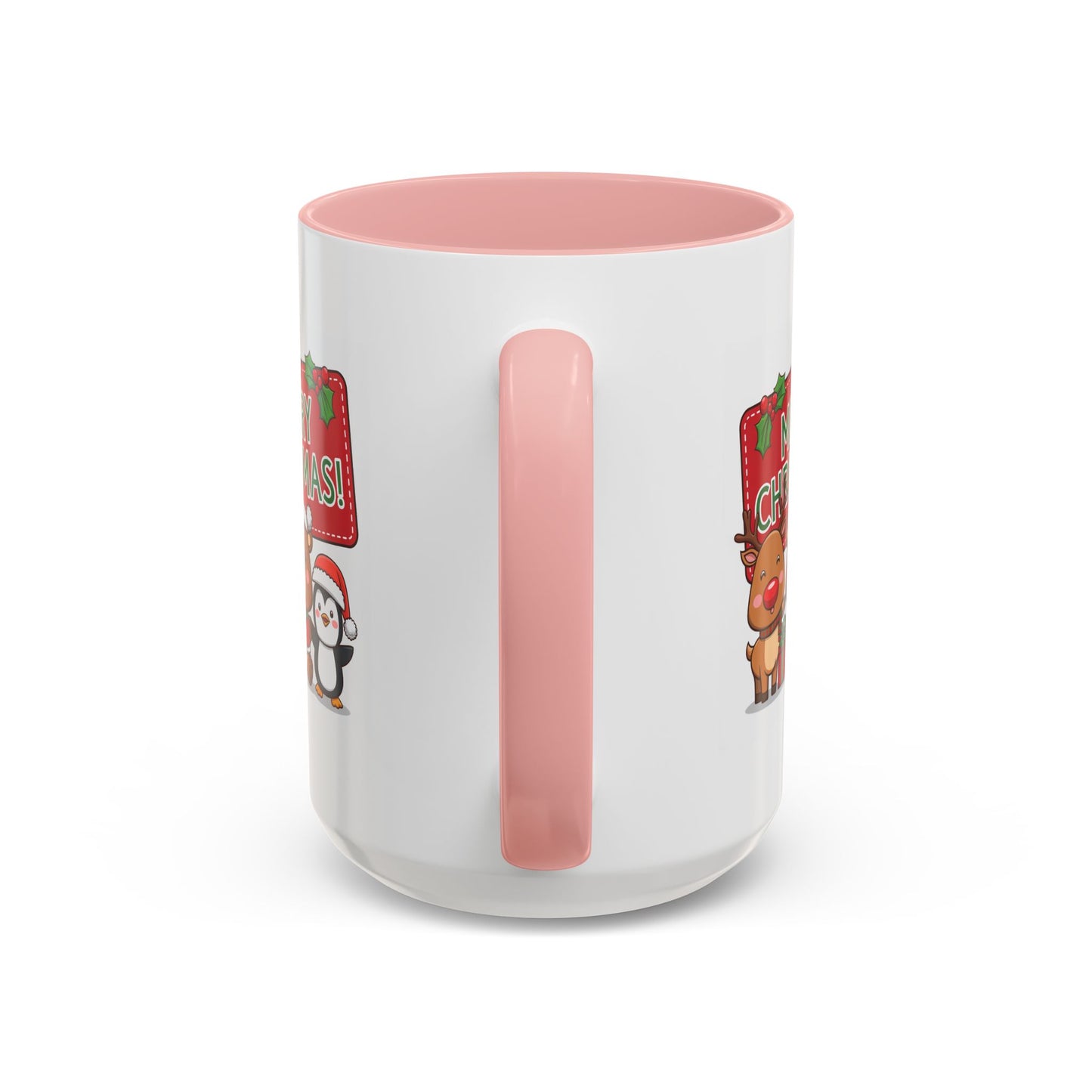 Christmas Mug - Green Text Red Banner Reindeer Bear Penguin