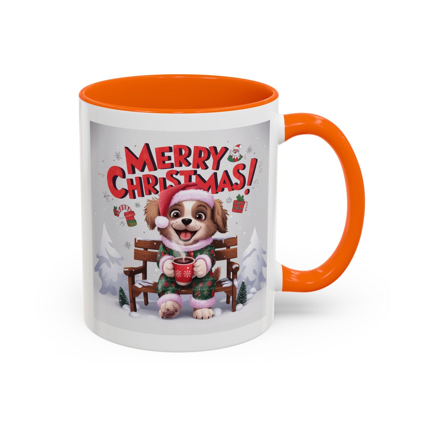Christmas Mug - Merry Christmas Red Text Puppy Green & Red Top