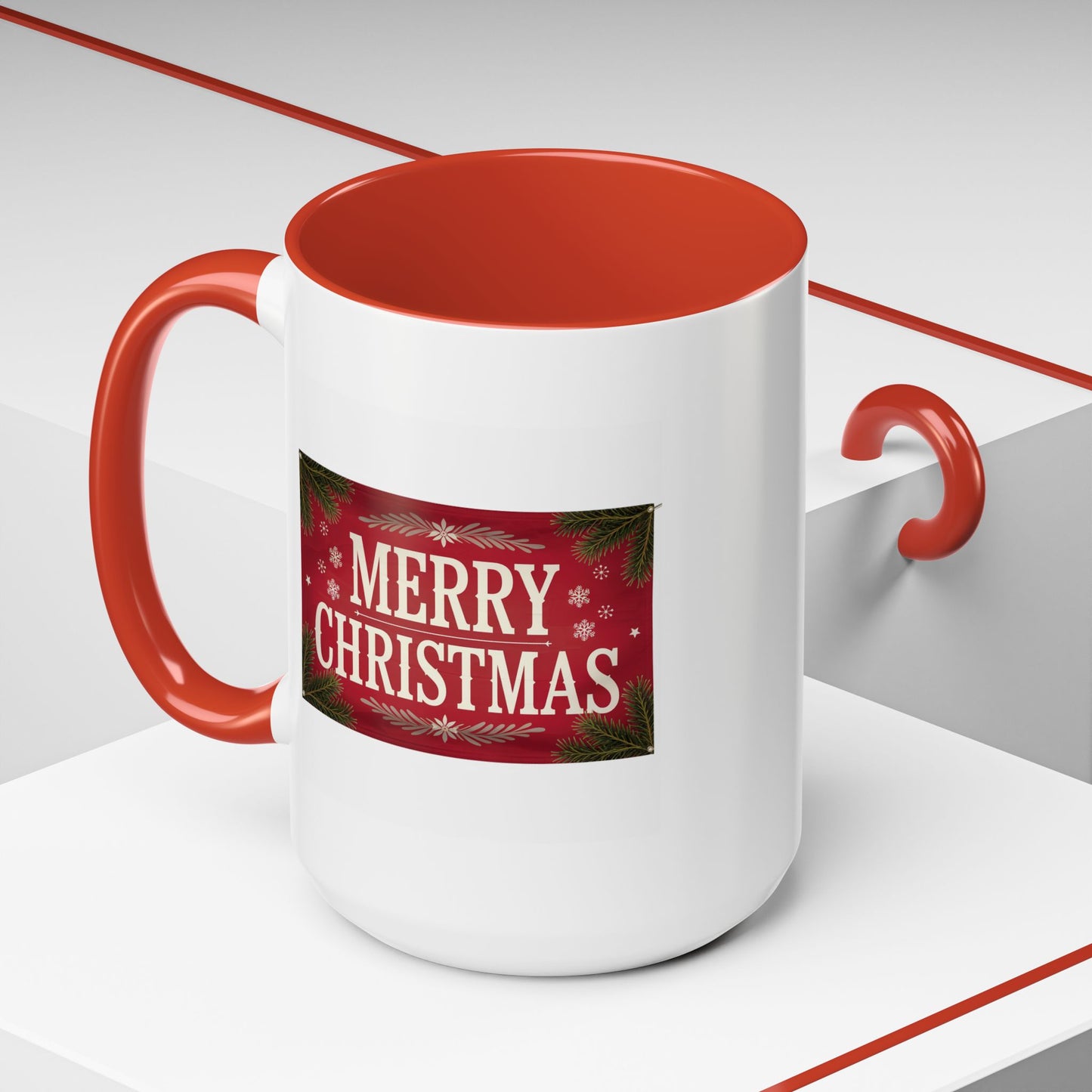 Christmas Mug - Merry Christmas Cream Text Maroon Background