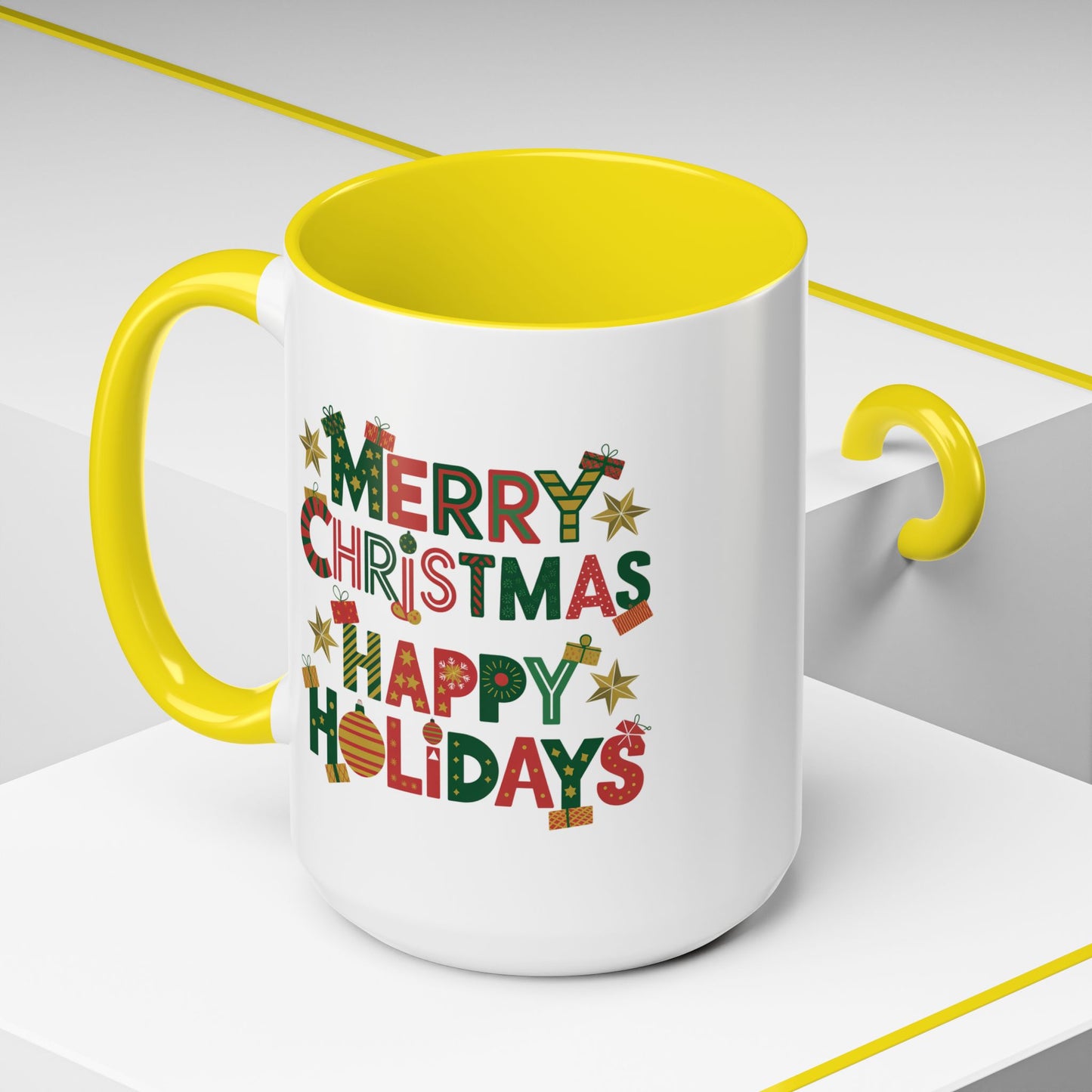 Christmas Mug - Merry Christmas Happy Holidays Decorative Text